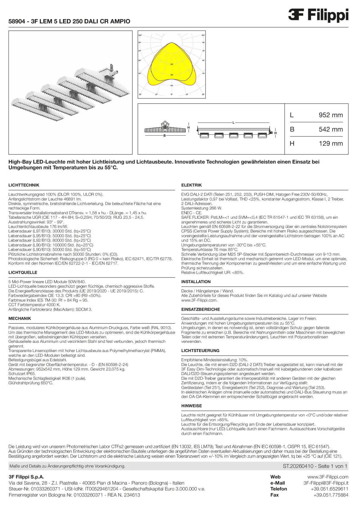 58904 - 3F LEM 5 LED 250 DALI CR AMPIO - Datasheet - de