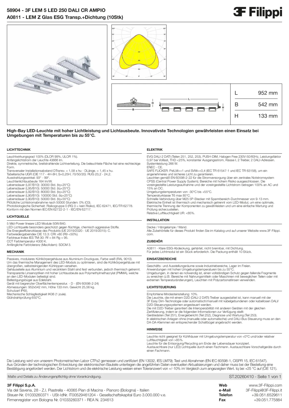 58904+A0811 - 3F LEM 5 LED 250 DALI CR AMPIO + VT - Datasheet - de