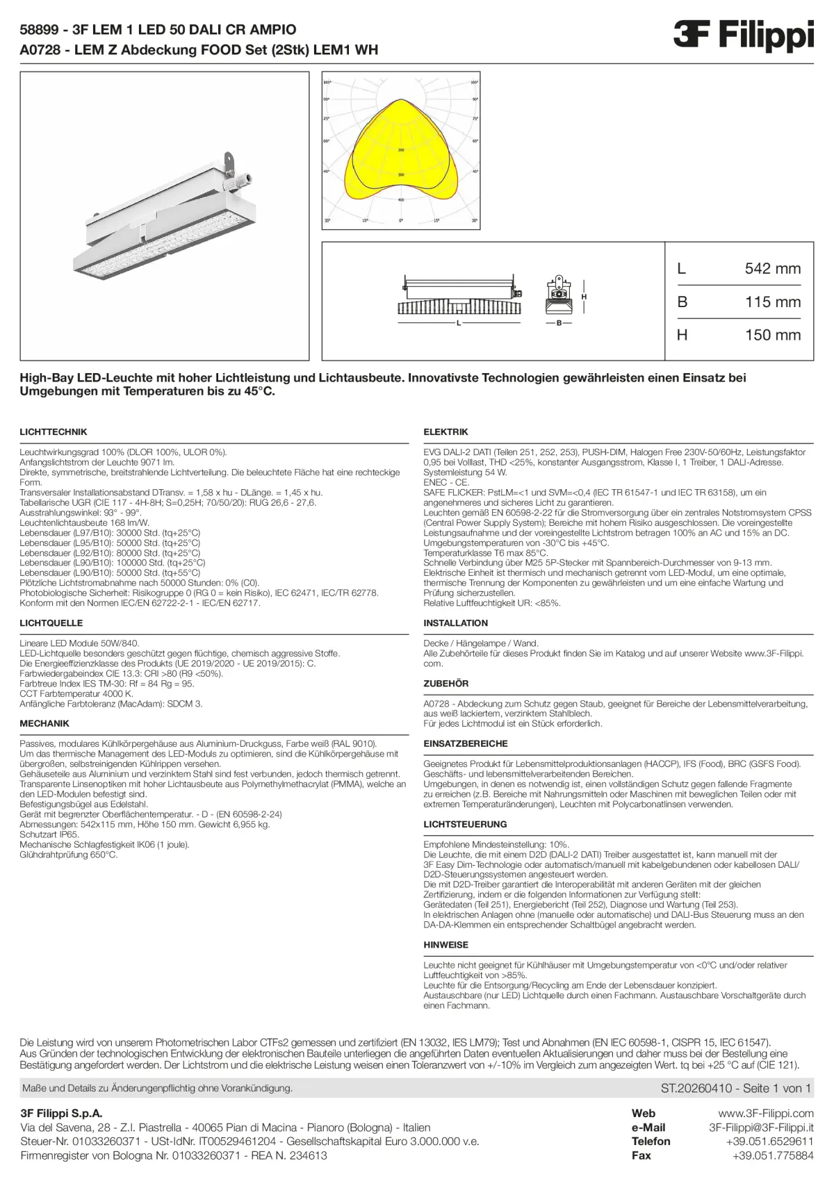 58899+A0728 - 3F LEM 1 LED 50 DALI CR AMPIO + FOOD - Datasheet - de