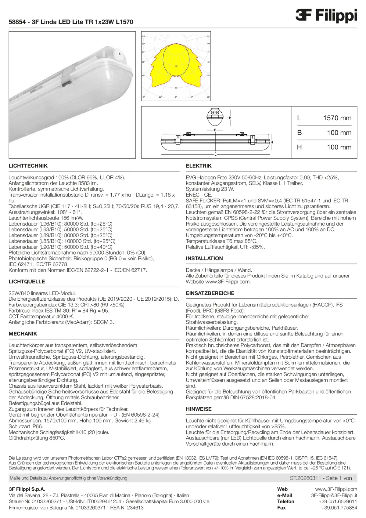 58854 - 3F Linda LED Lite TR 1x23W L1570 - Datasheet - de