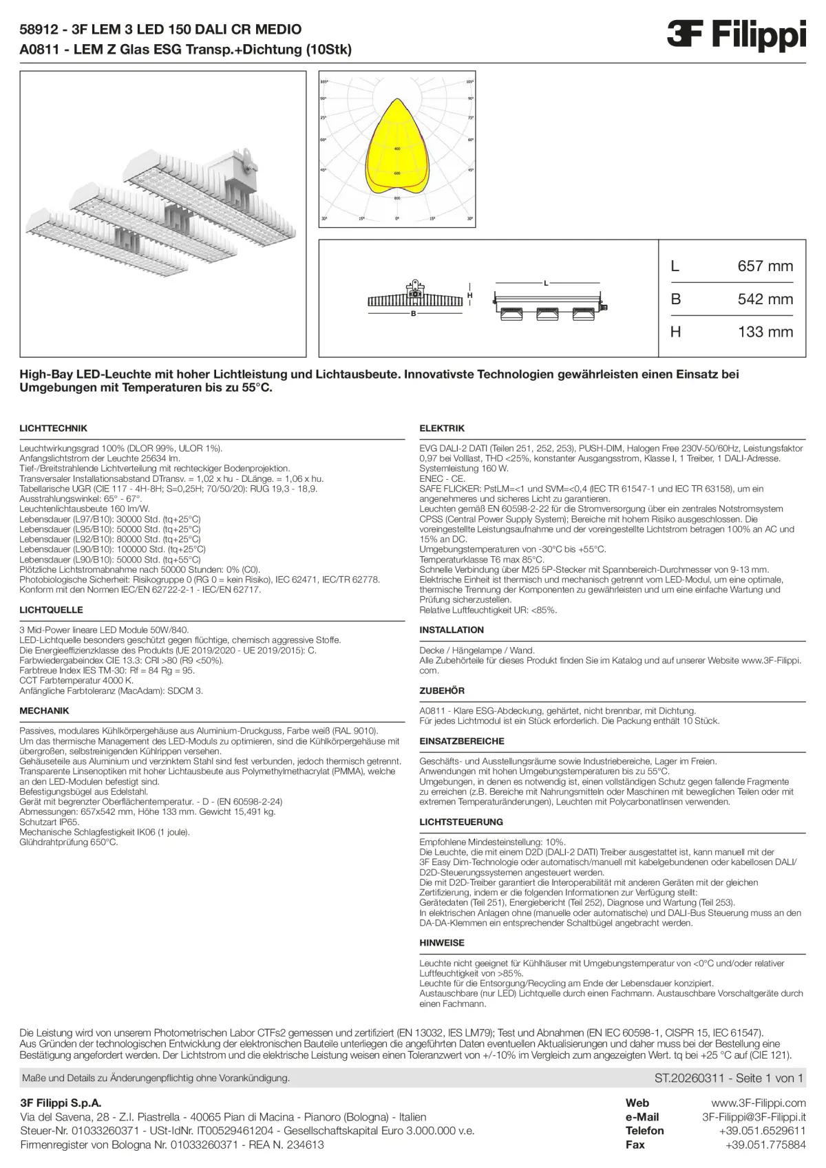 58912+A0811 - 3F LEM 3 LED 150 DALI CR MEDIO + VT - Datasheet - de
