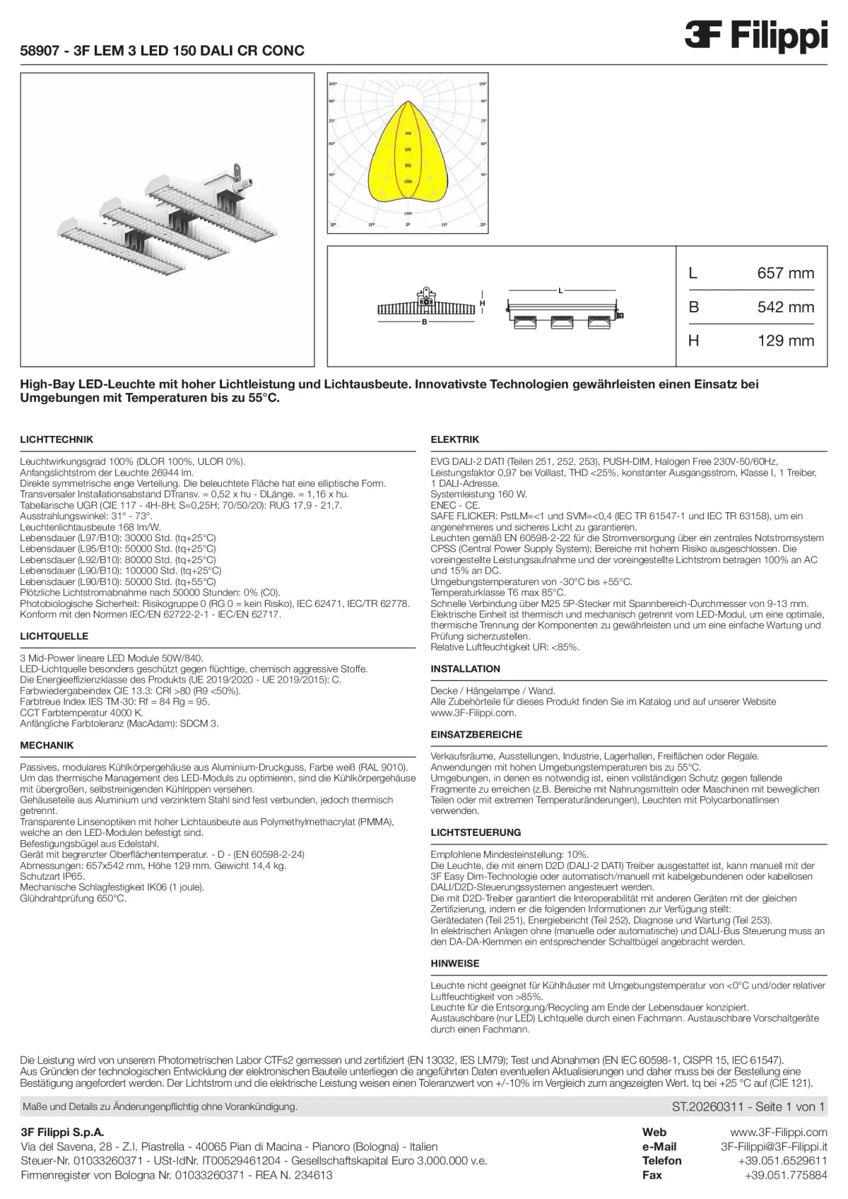 58907 - 3F LEM 3 LED 150 DALI CR CONC - Datasheet - de