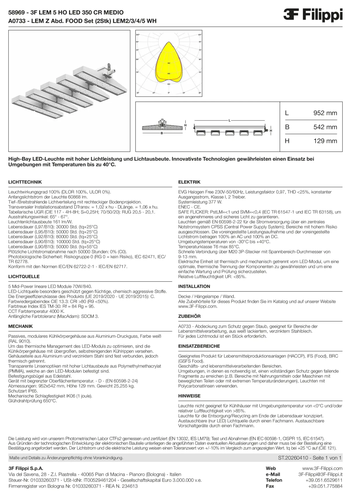 58969+A0733 - 3F LEM 5 HO LED 350 CR MEDIO + FOOD - Datasheet - de