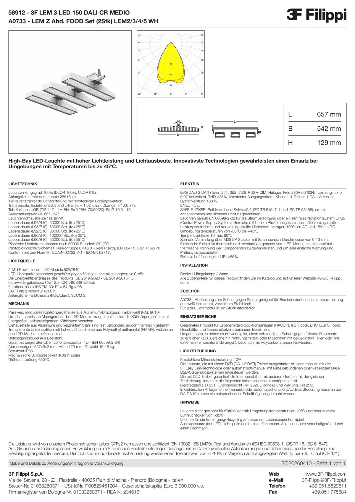 58912+A0733 - 3F LEM 3 LED 150 DALI CR MEDIO + FOOD - Datasheet - de