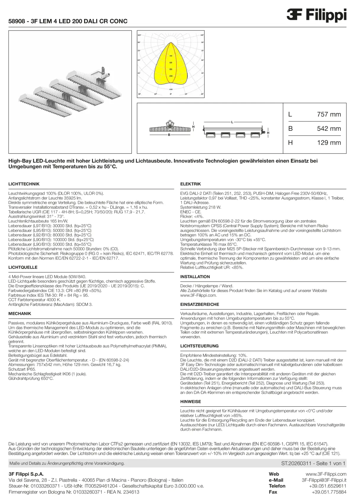 58908 - 3F LEM 4 LED 200 DALI CR CONC - Datasheet - de