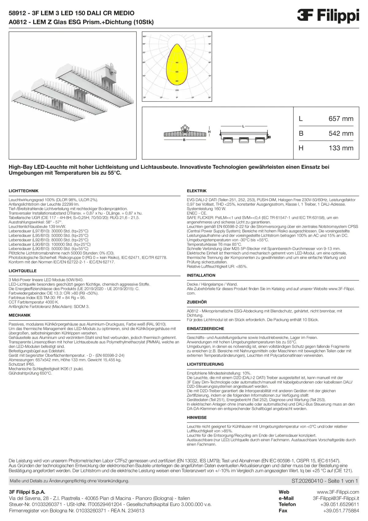 58912+A0812 - 3F LEM 3 LED 150 DALI CR MEDIO + VS - Datasheet - de