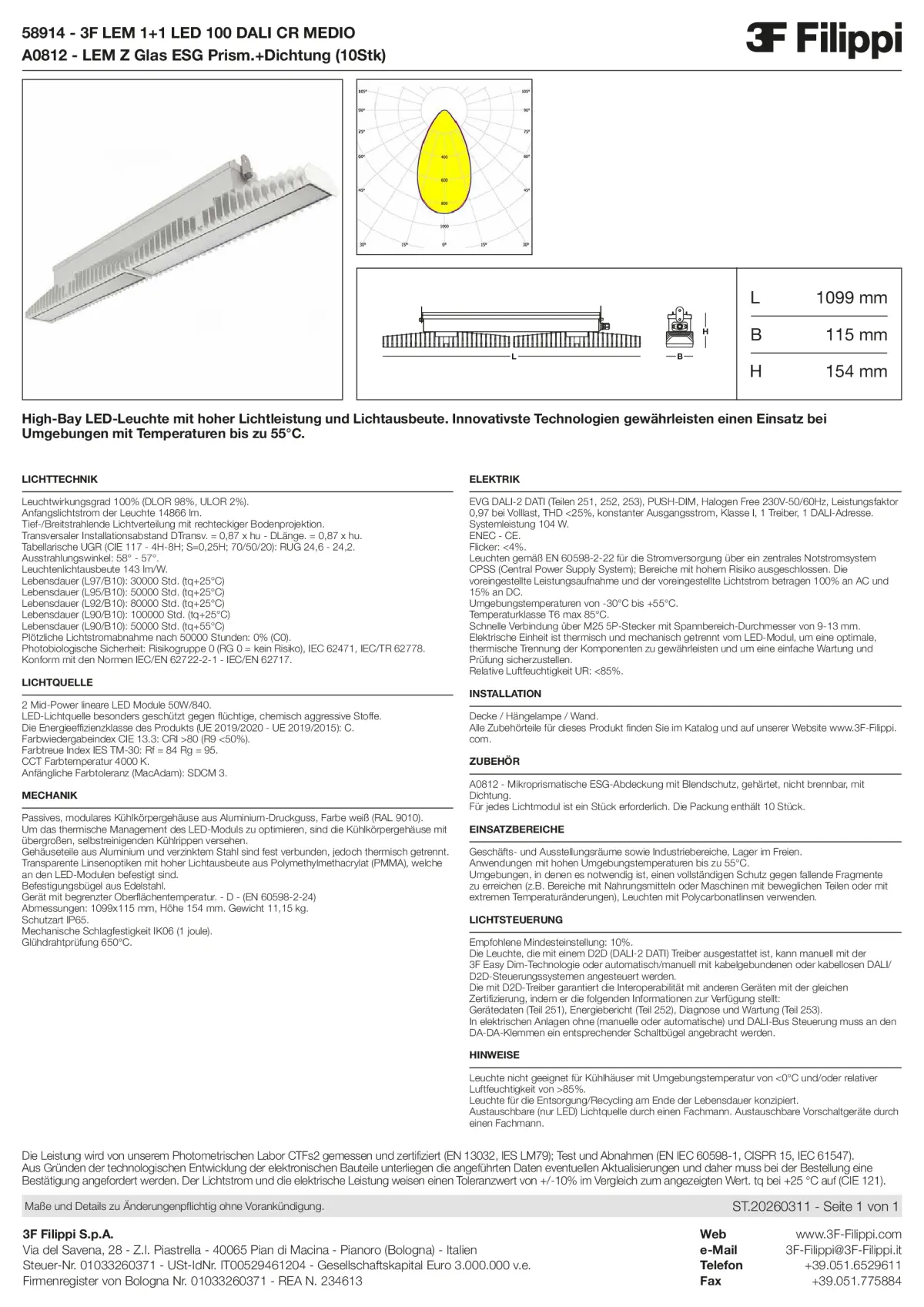 58914+A0812 - 3F LEM 1+1 LED 100 DALI CR MEDIO + VS - Datasheet - de