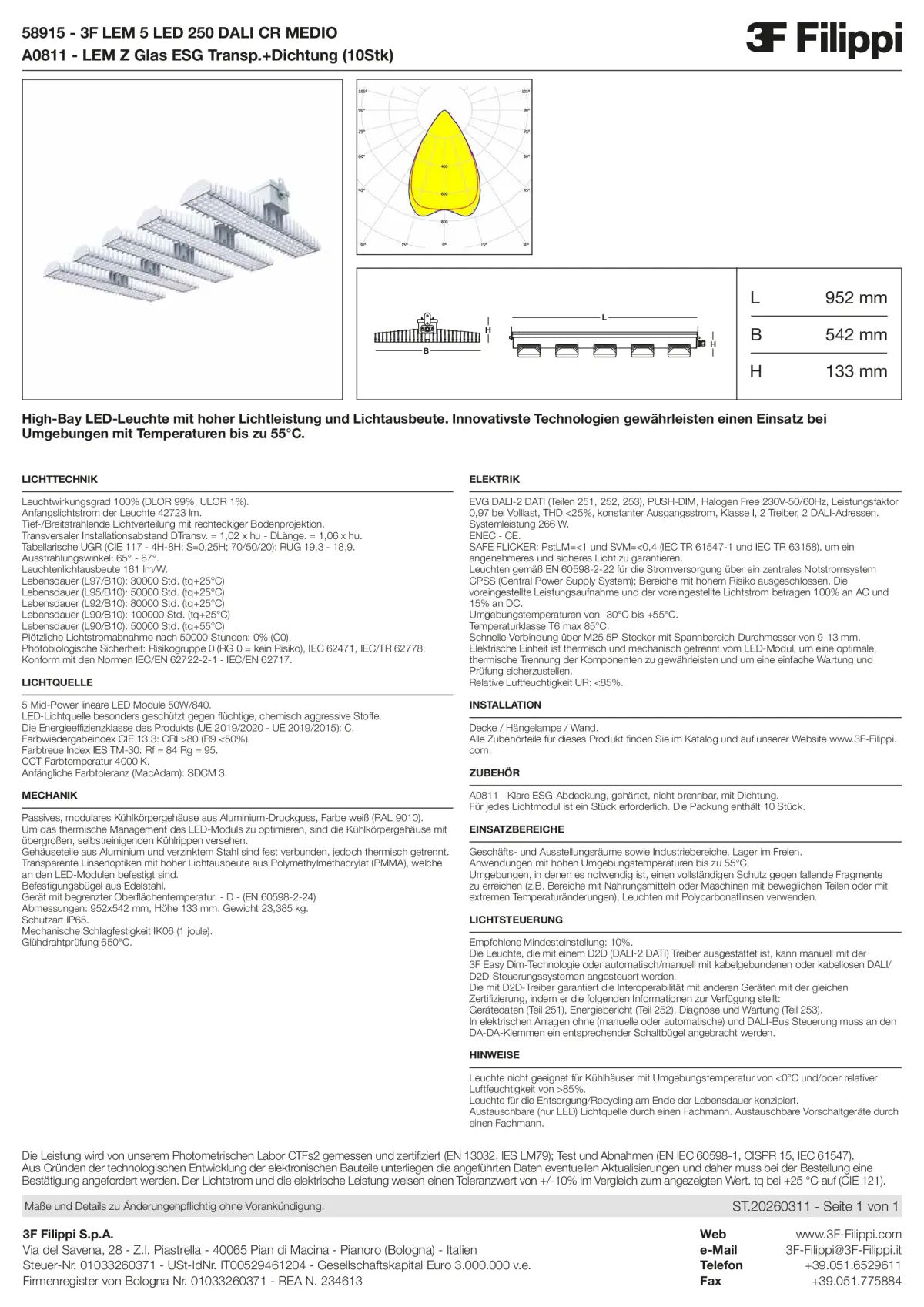 58915+A0811 - 3F LEM 5 LED 250 DALI CR MEDIO + VT - Datasheet - de