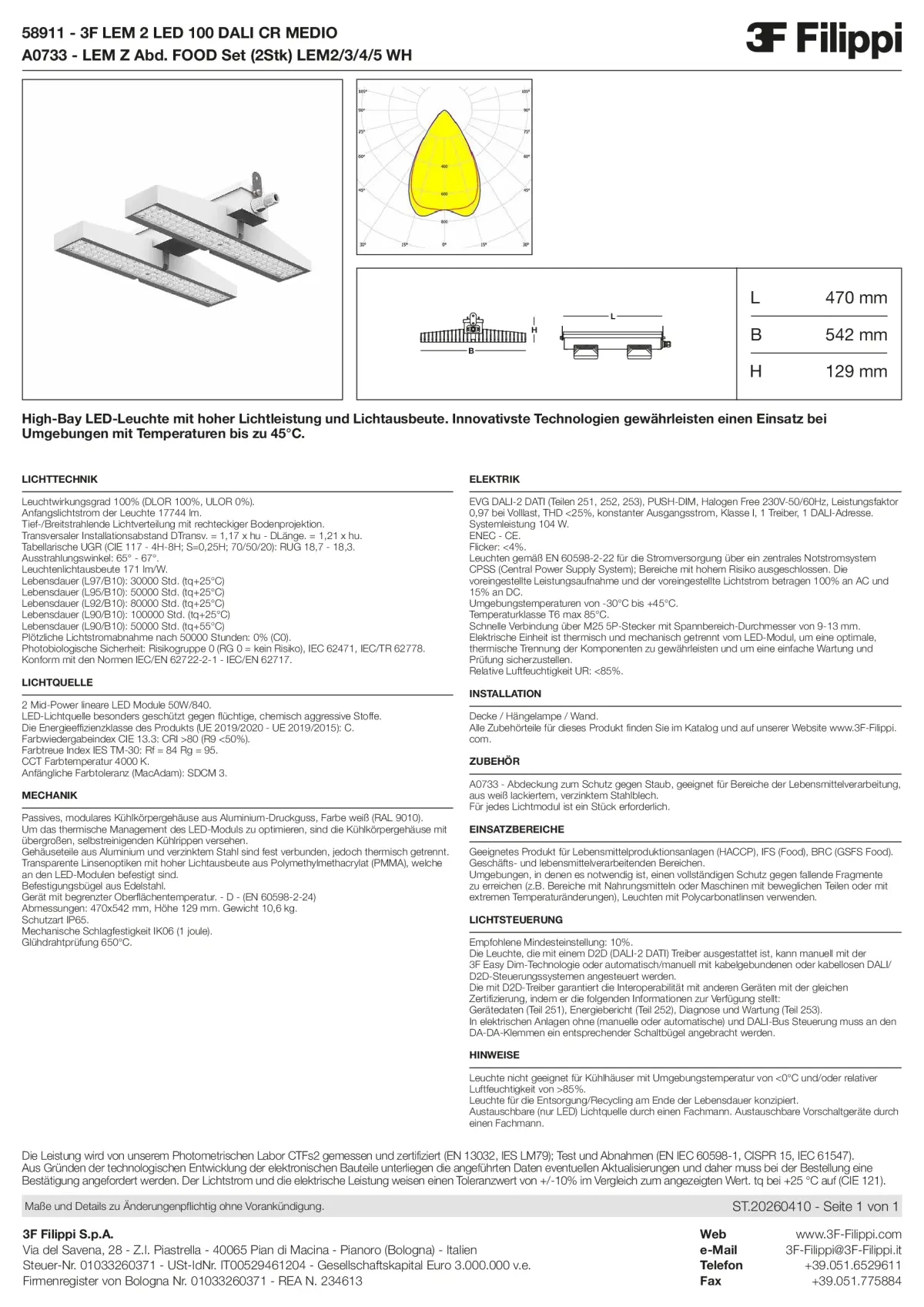 58911+A0733 - 3F LEM 2 LED 100 DALI CR MEDIO + FOOD - Datasheet - de