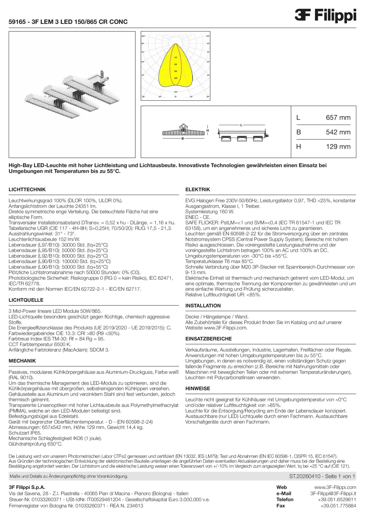 59165 - 3F LEM 3 LED 150-865 CR CONC - Datasheet - de
