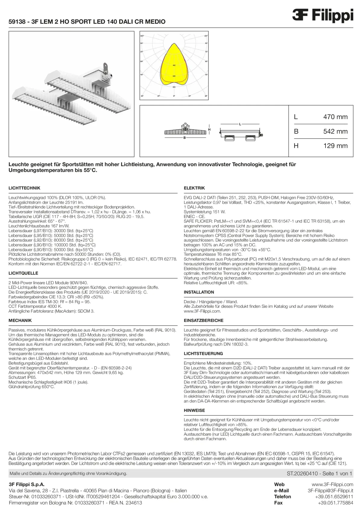 59138 - 3F LEM 2 HO SPORT LED 140 DALI CR MEDIO - Datasheet - de