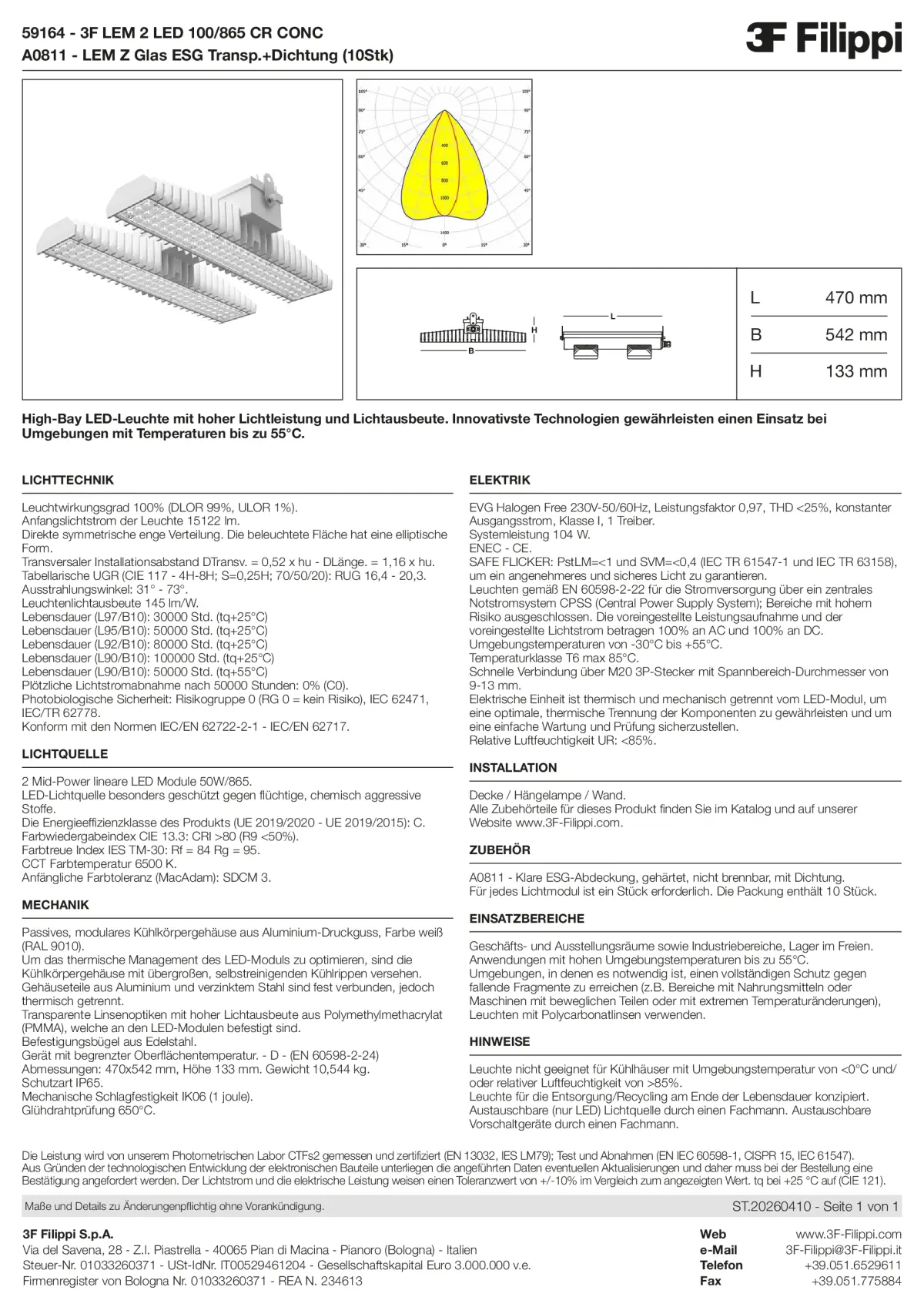 59164+A0811 - 3F LEM 2 LED 100-865 CR CONC + VT - Datasheet - de