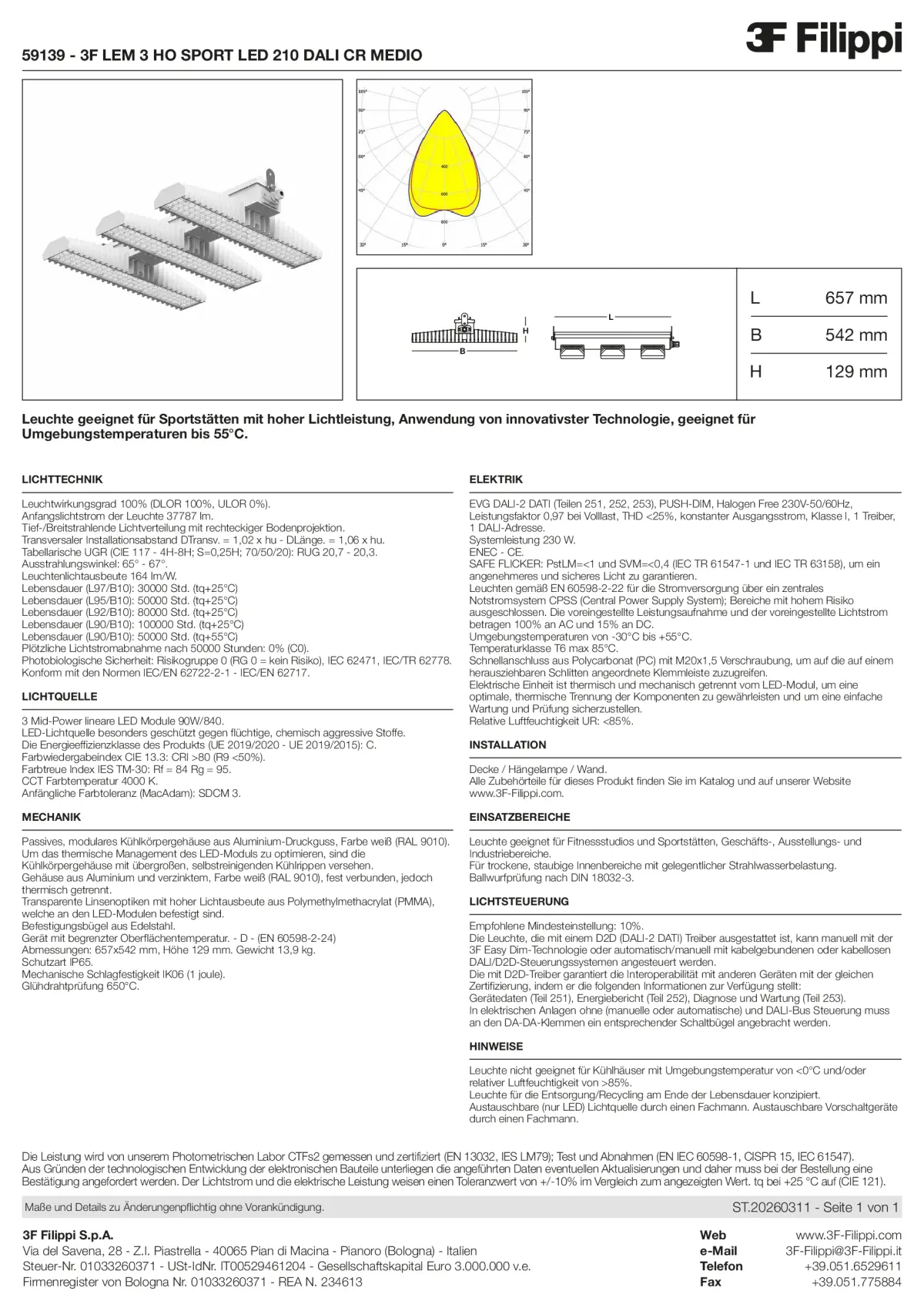 59139 - 3F LEM 3 HO SPORT LED 210 DALI CR MEDIO - Datasheet - de