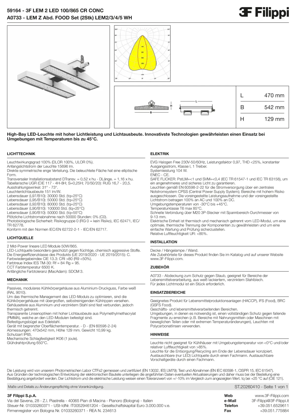 59164+A0733 - 3F LEM 2 LED 100-865 CR CONC + FOOD - Datasheet - de