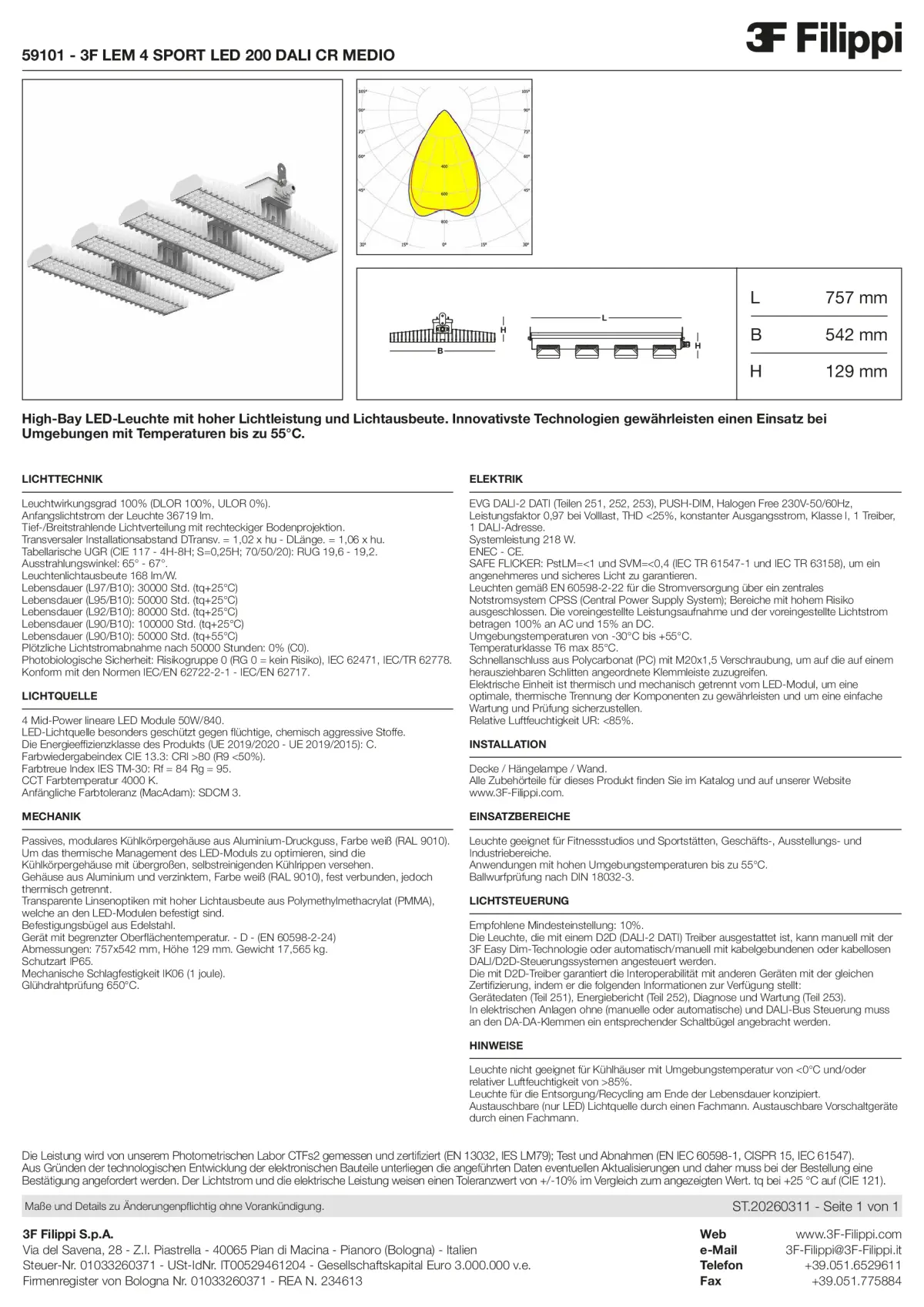 59101 - 3F LEM 4 SPORT LED 200 DALI CR MEDIO - Datasheet - de