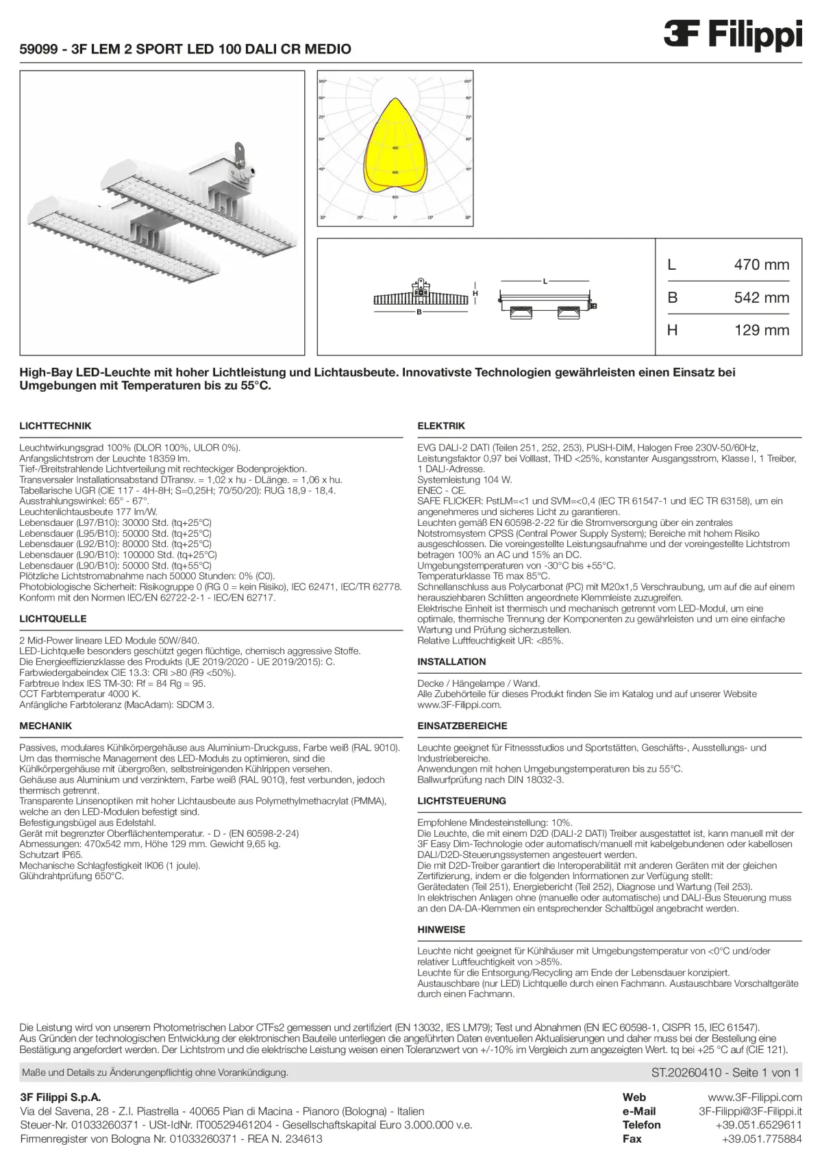 59099 - 3F LEM 2 SPORT LED 100 DALI CR MEDIO - Datasheet - de