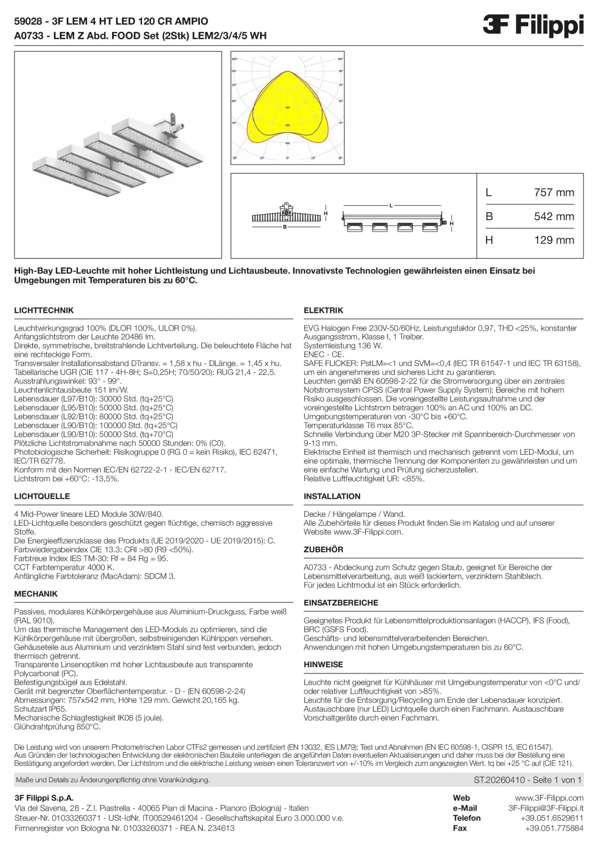 59028+A0733 - 3F LEM 4 HT LED 120 CR AMPIO + FOOD - Datasheet - de