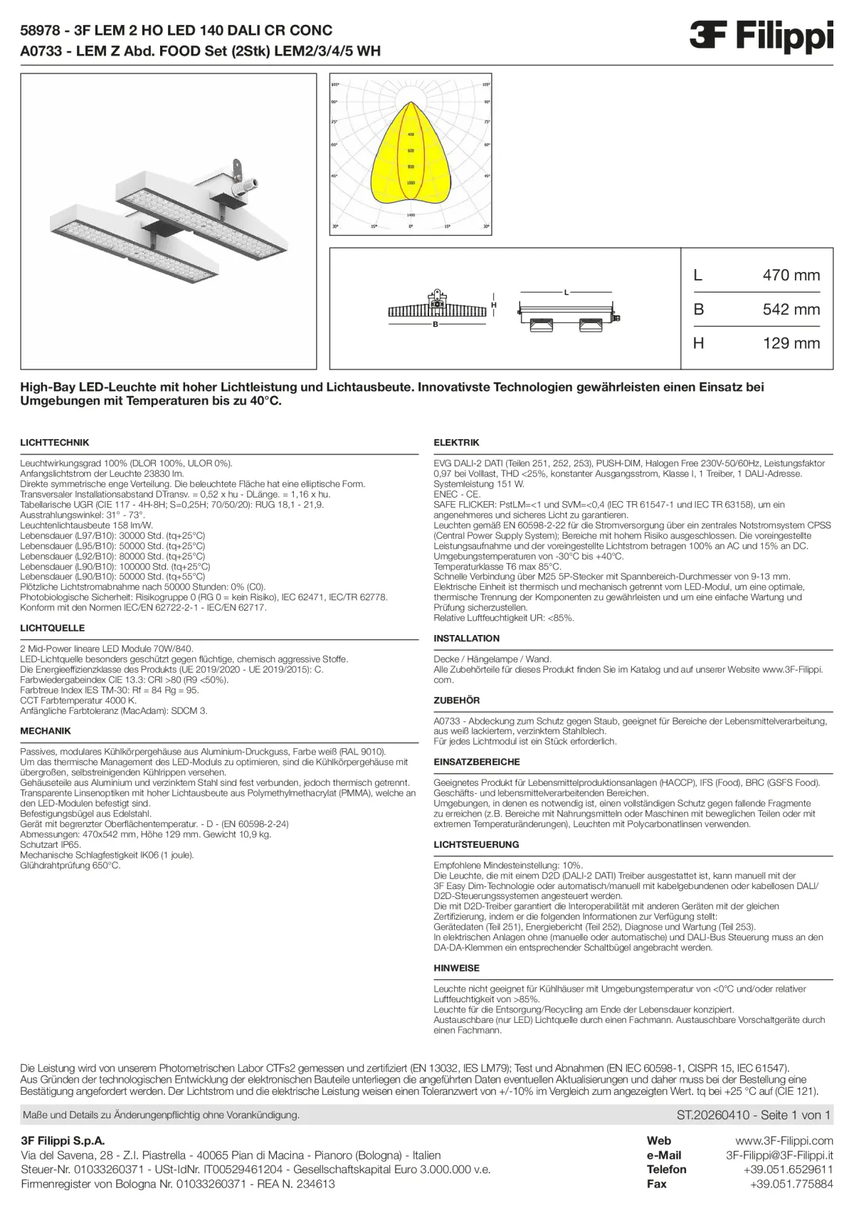 58978+A0733 - 3F LEM 2 HO LED 140 DALI CR CONC + FOOD - Datasheet - de