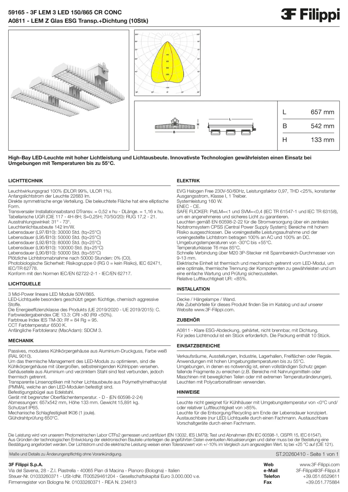 59165+A0811 - 3F LEM 3 LED 150-865 CR CONC + VT - Datasheet - de