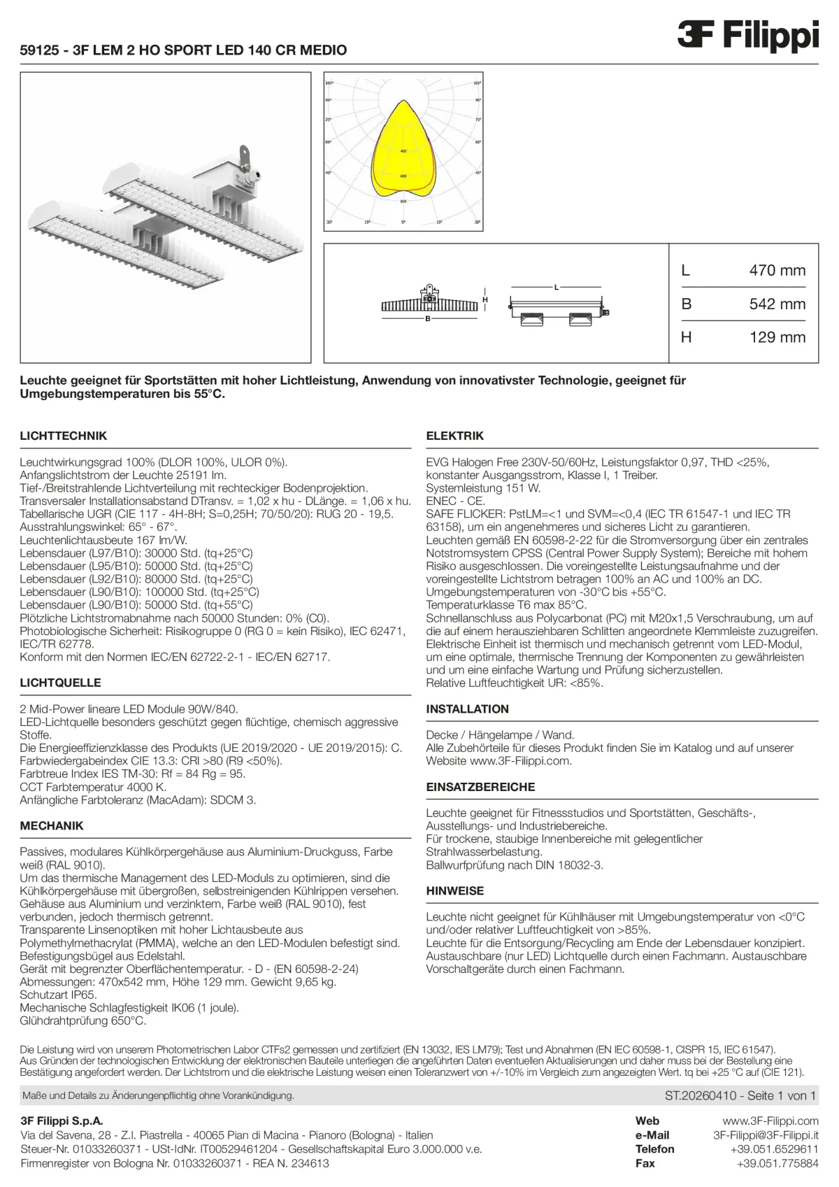 59125 - 3F LEM 2 HO SPORT LED 140 CR MEDIO - Datasheet - de