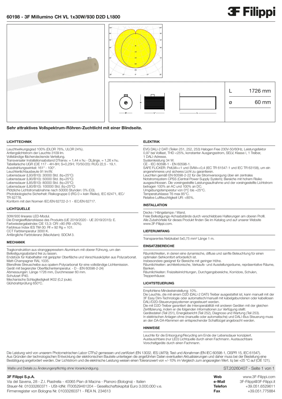 60198 - 3F Millumino CH VL 1x30W-930 D2D L1800 - Datasheet - de