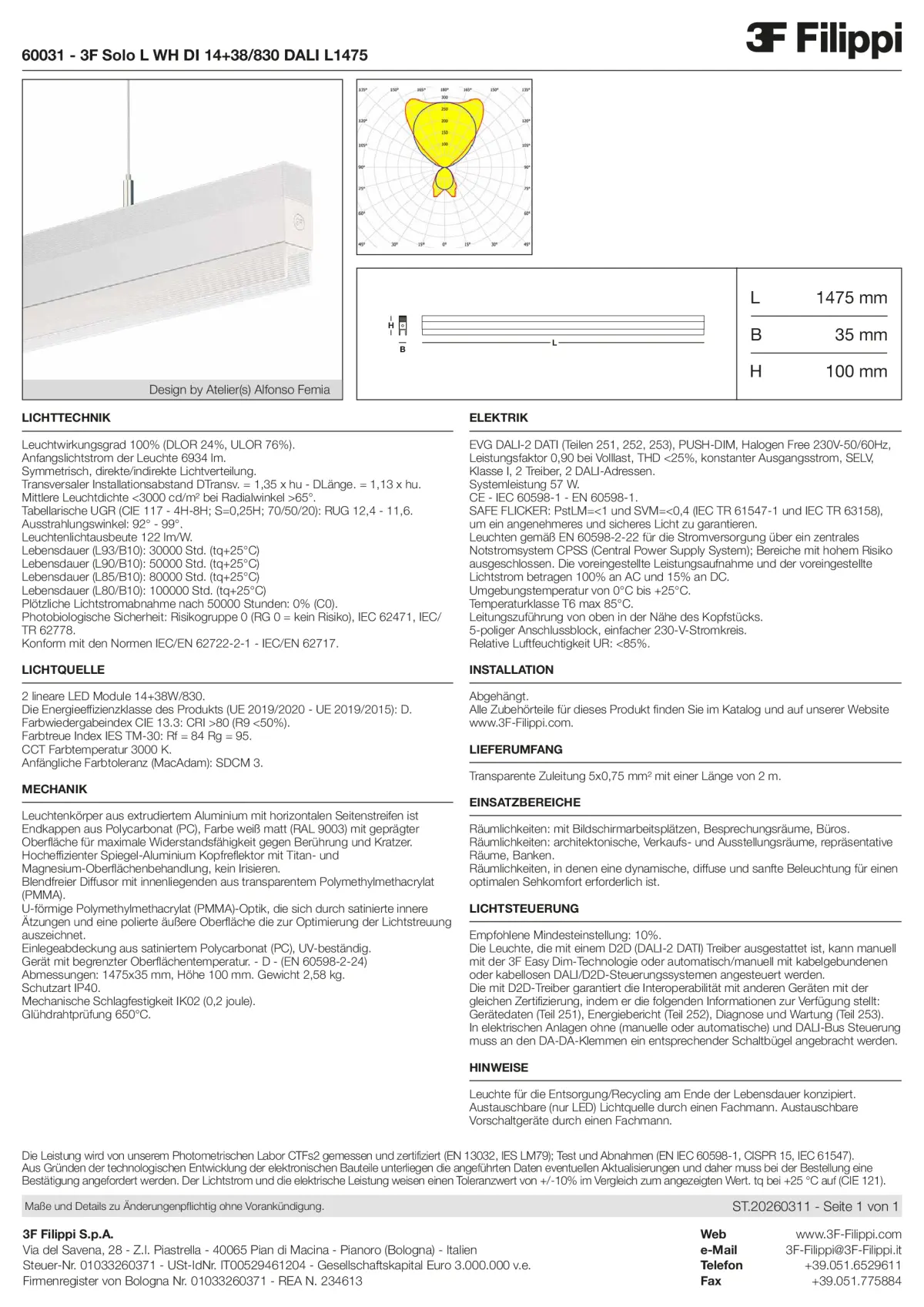 60031 - 3F Solo L WH DI 14+38-830 DALI L1475 - Datasheet - de