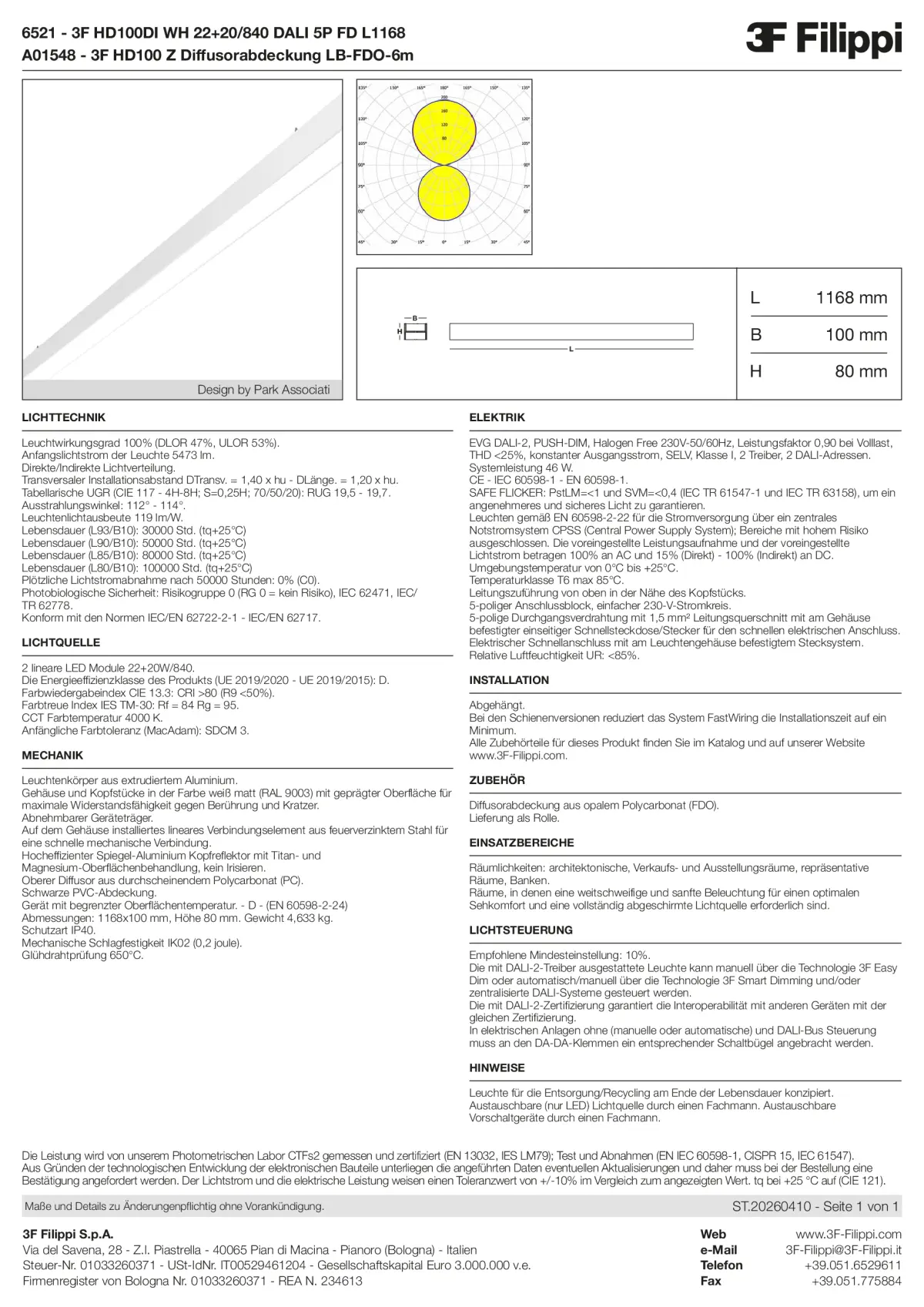 6521+A01548 - 3F HD100DI WH 22+20-840 DALI 5P FD L1168 + FDO - Datasheet - de