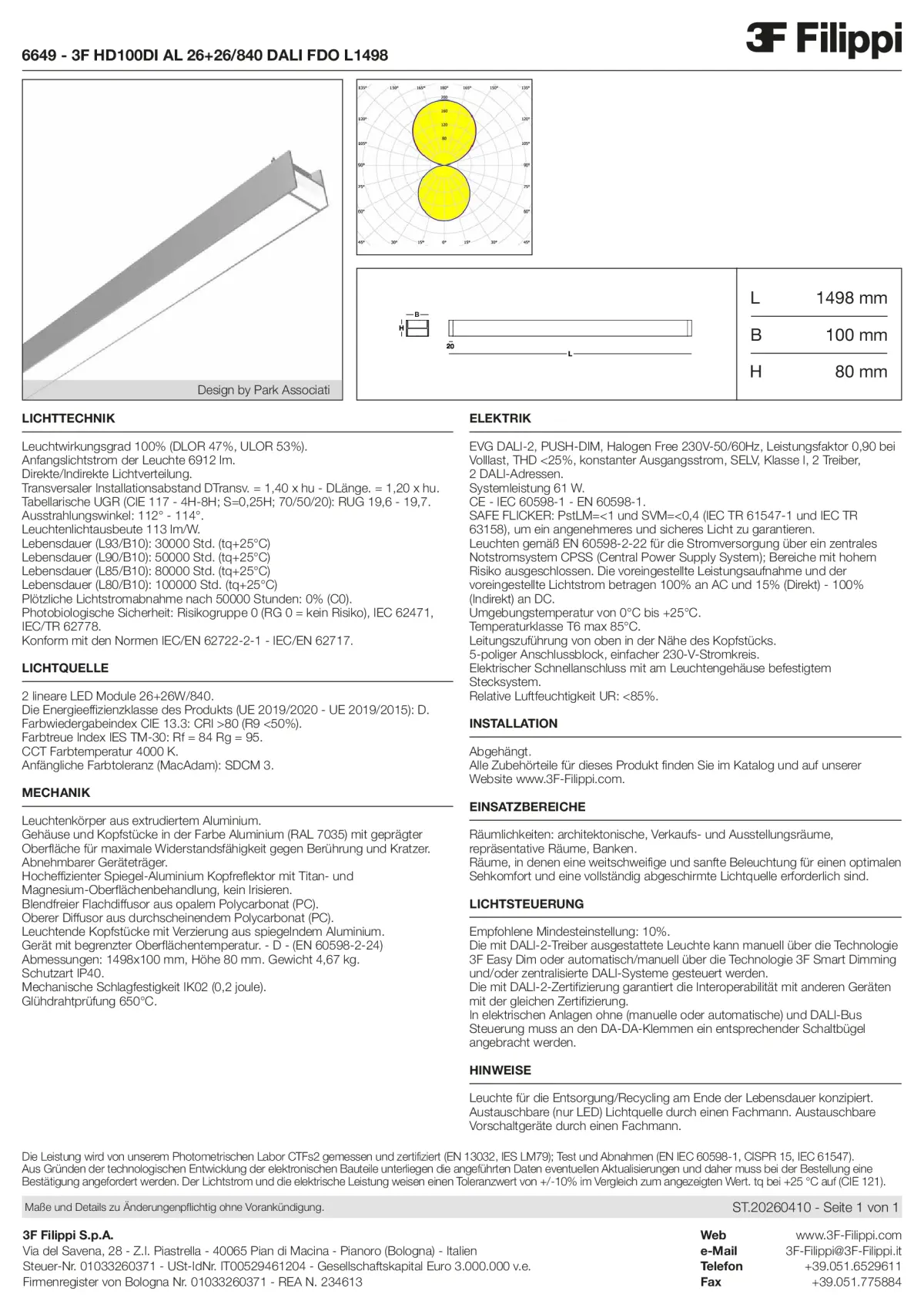6649 - 3F HD100DI AL 26+26-840 DALI FDO L1498 - Datasheet - de