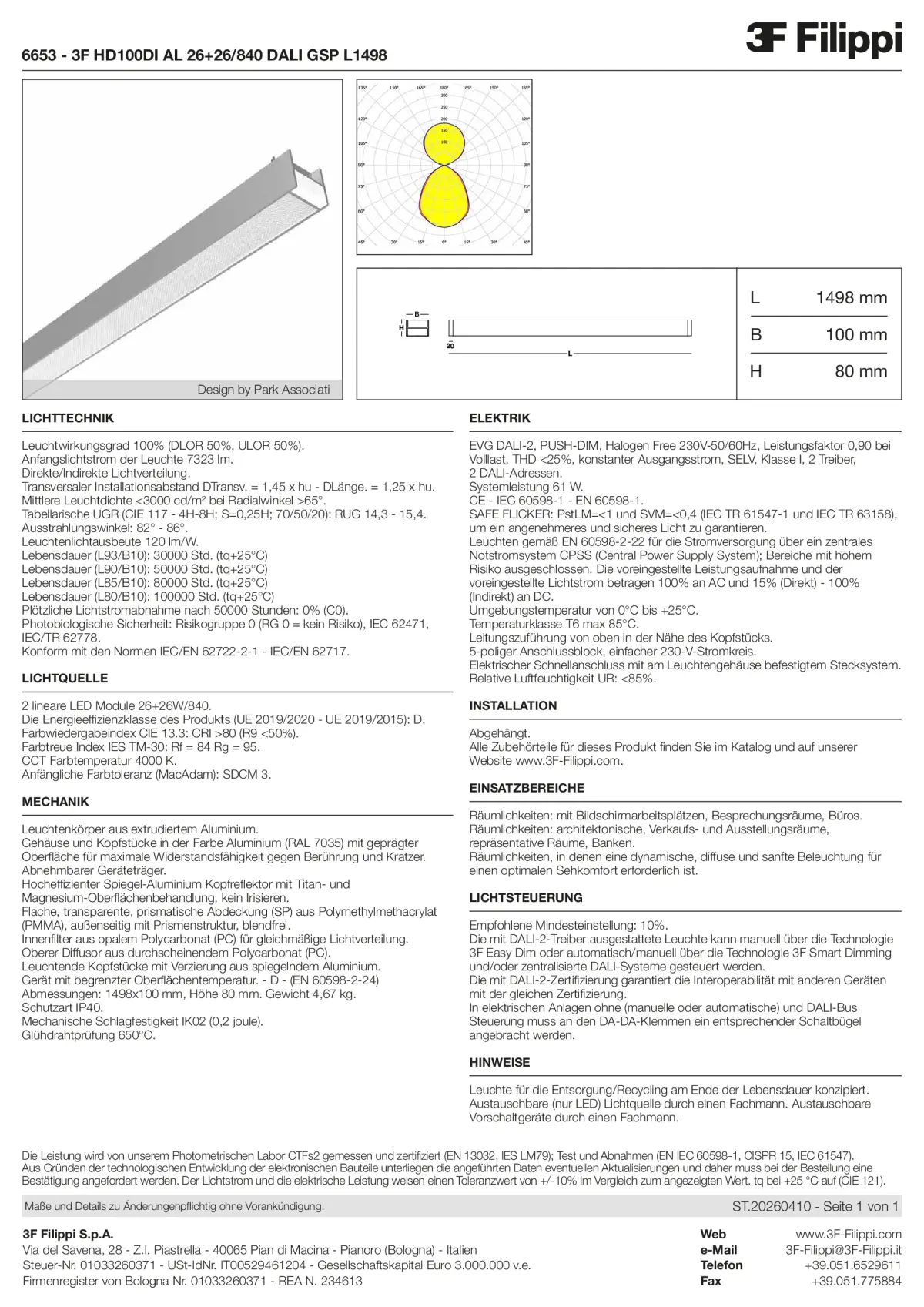 6653 - 3F HD100DI AL 26+26-840 DALI GSP L1498 - Datasheet - de