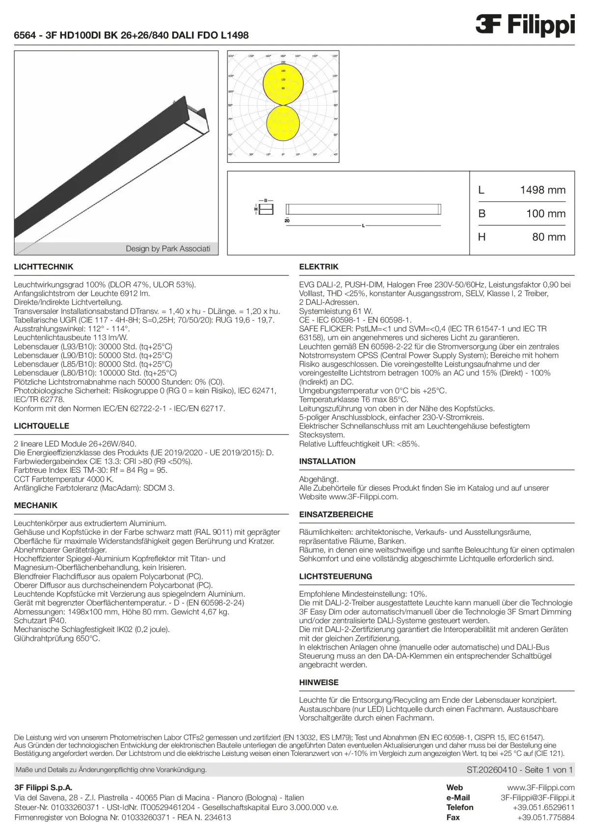 6564 - 3F HD100DI BK 26+26-840 DALI FDO L1498 - Datasheet - de