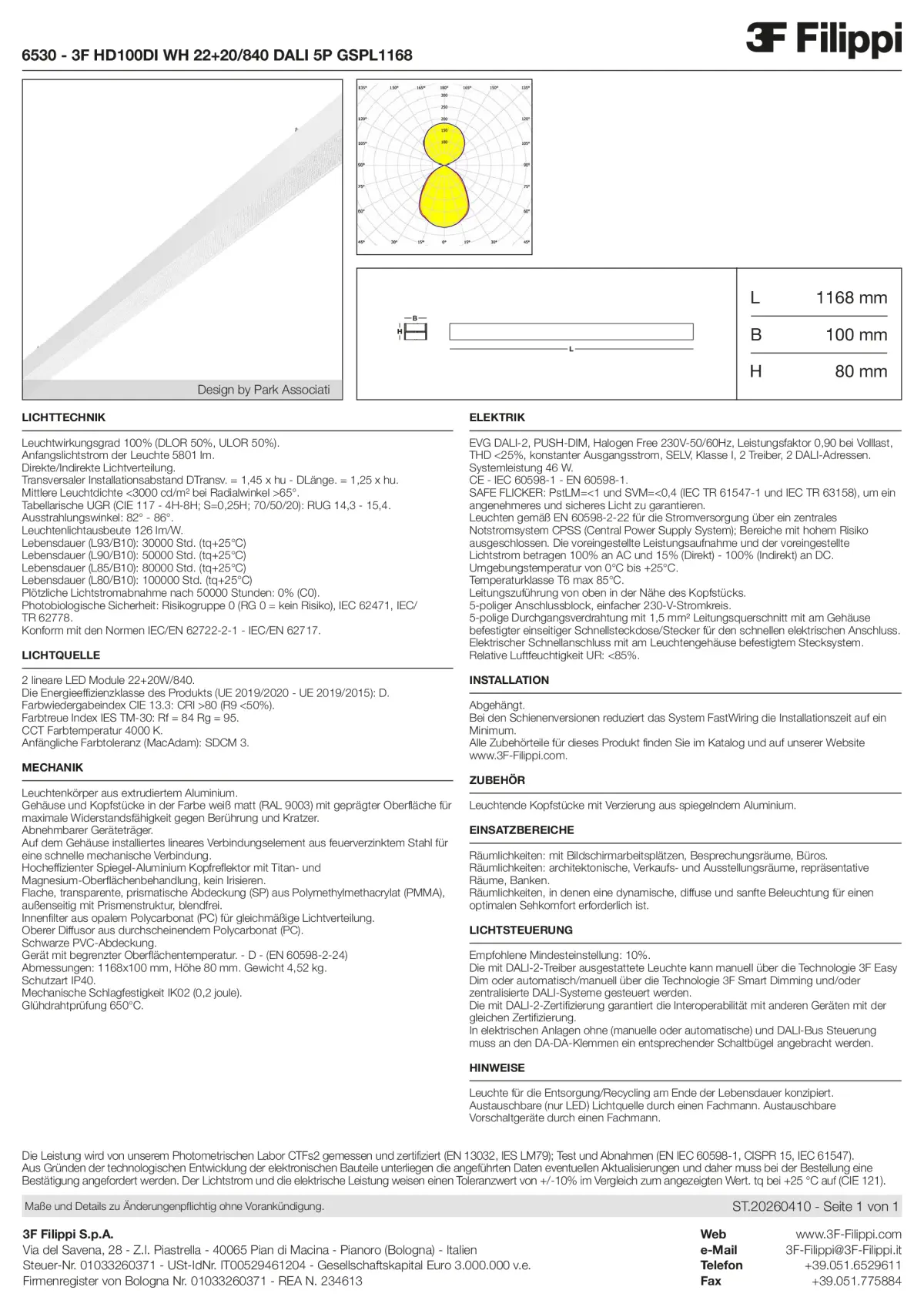 6530 - 3F HD100DI WH 22+20-840 DALI 5P GSPL1168 - Datasheet - de