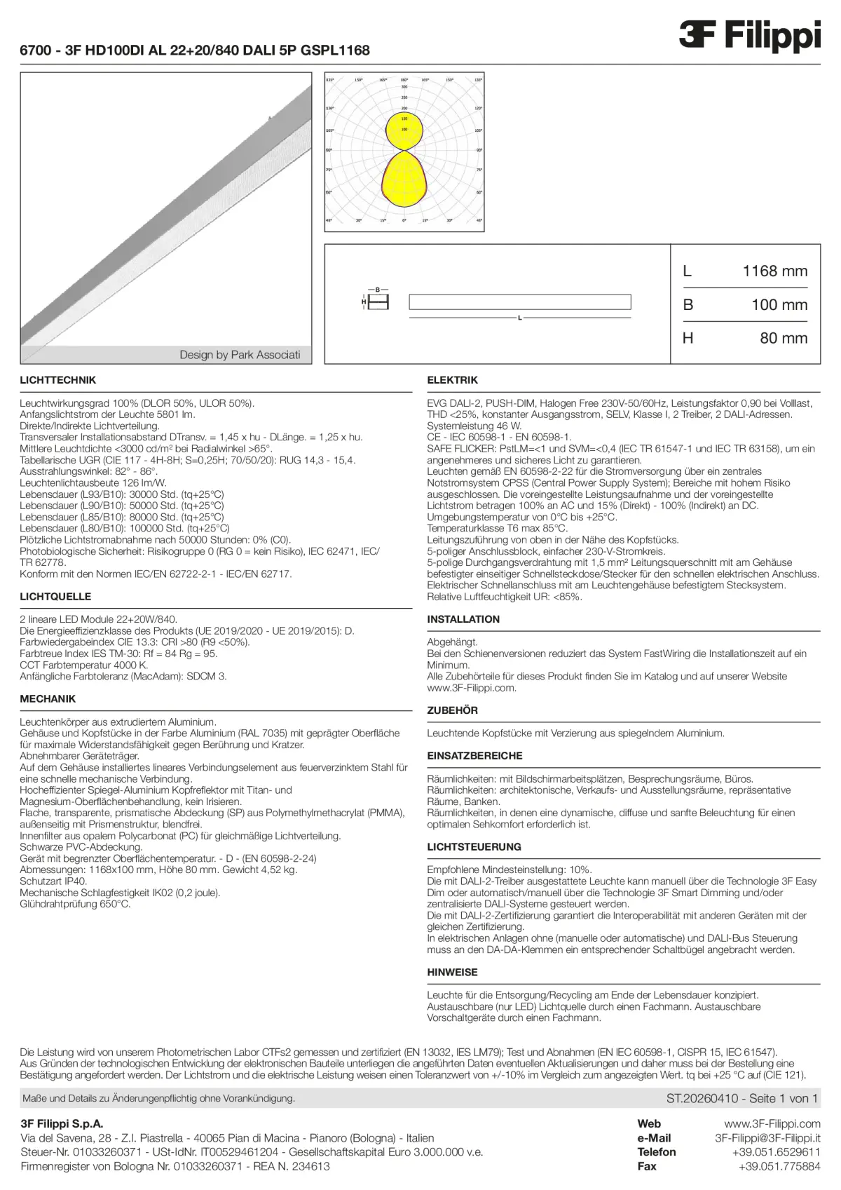 6700 - 3F HD100DI AL 22+20-840 DALI 5P GSPL1168 - Datasheet - de