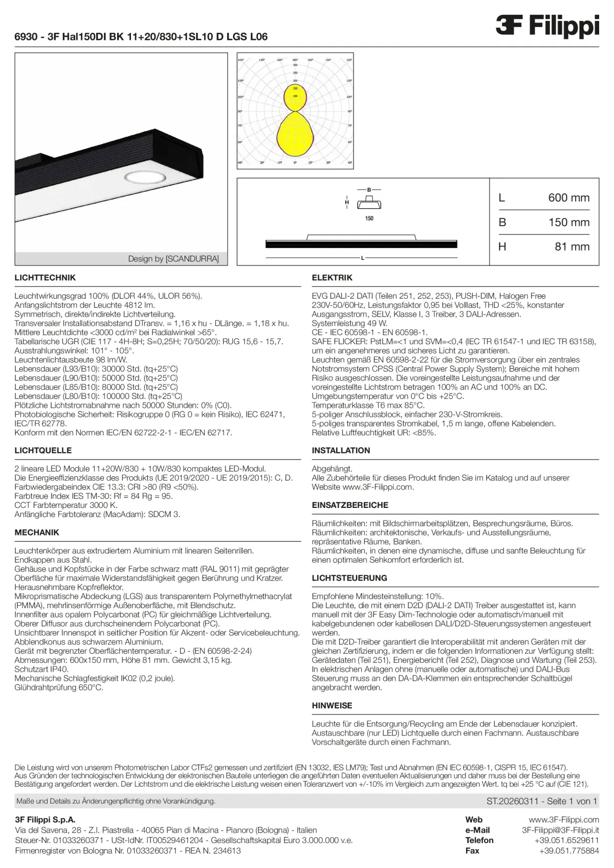 6930 - 3F Hal150DI BK 11+20-830+1SL10 D LGS L06 - Datasheet - de