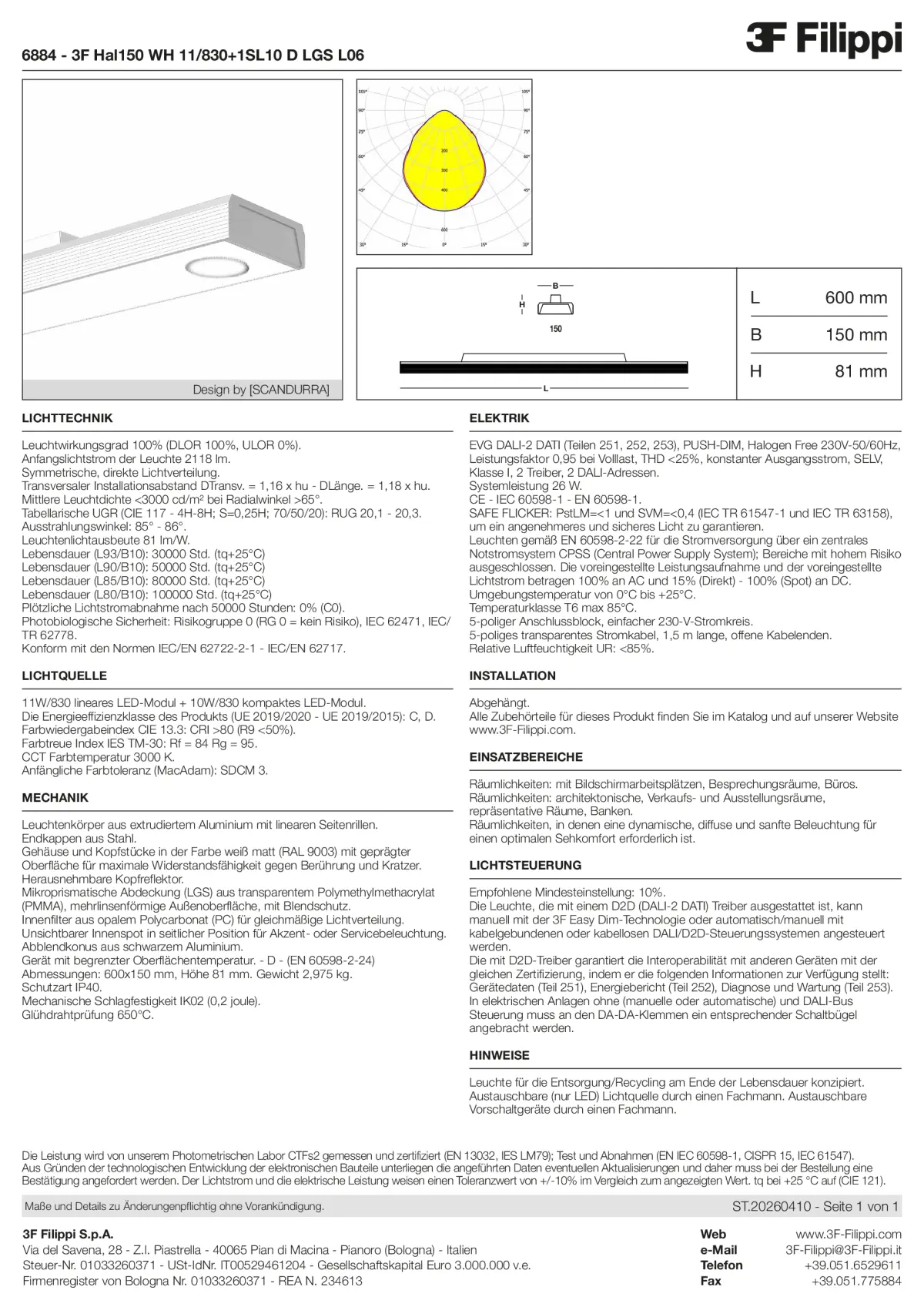 6884 - 3F Hal150 WH 11-830+1SL10 D LGS L06 - Datasheet - de