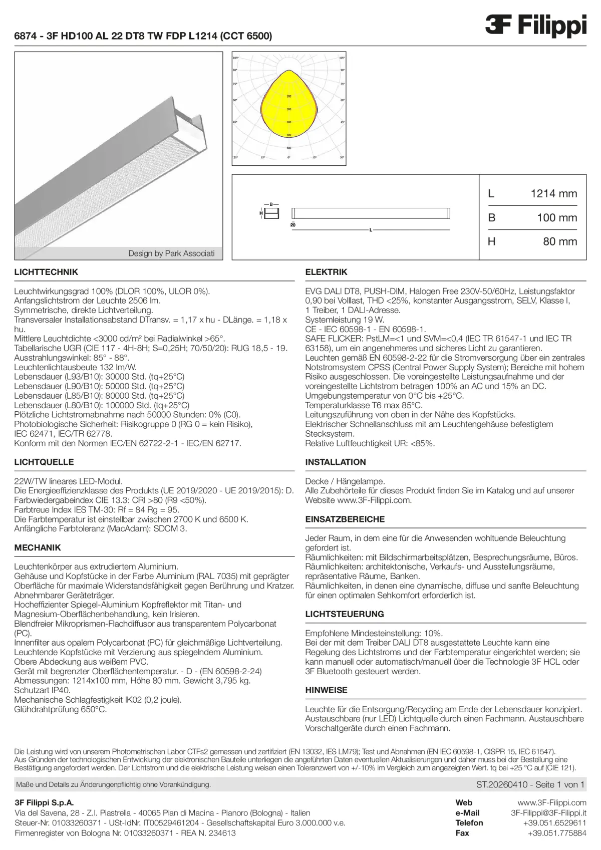 6874 - 3F HD100 AL 22 DT8 TW FDP L1214 (CCT 6500) - Datasheet - de