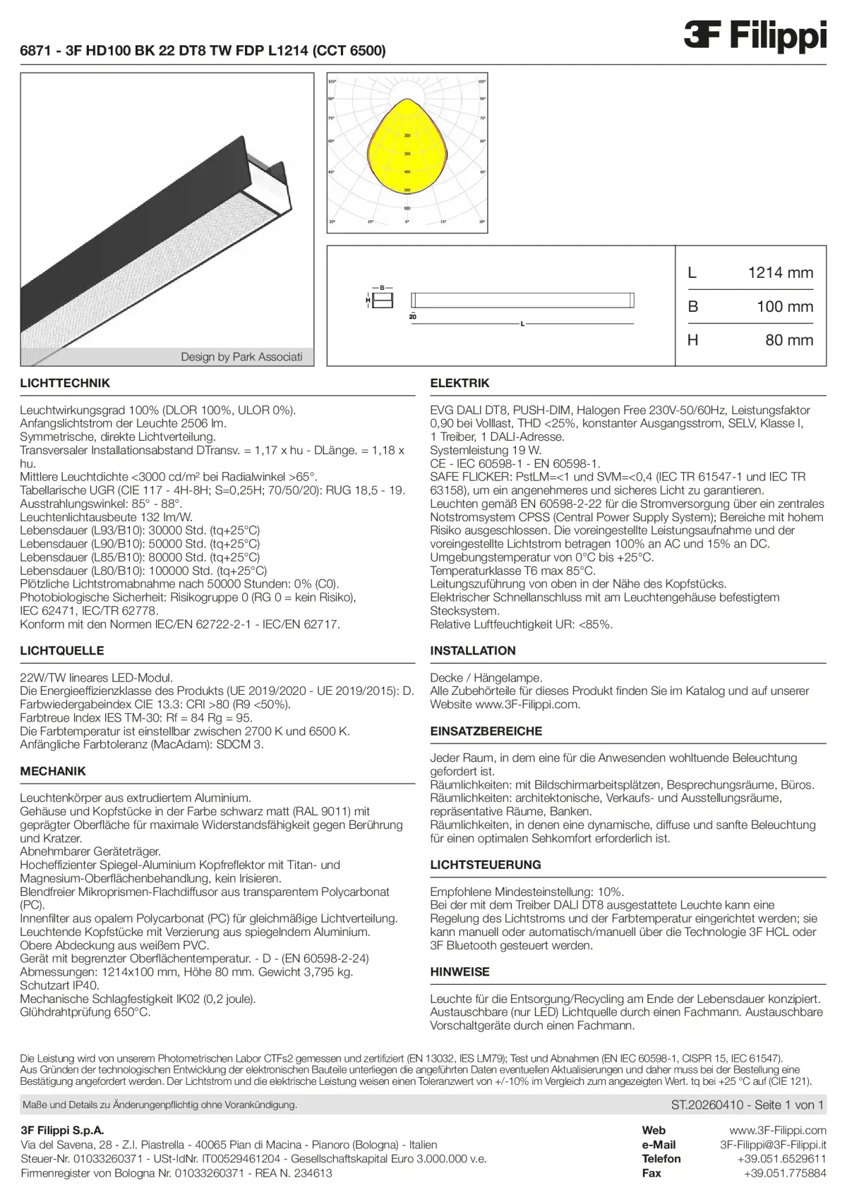 6871 - 3F HD100 BK 22 DT8 TW FDP L1214 (CCT 6500) - Datasheet - de