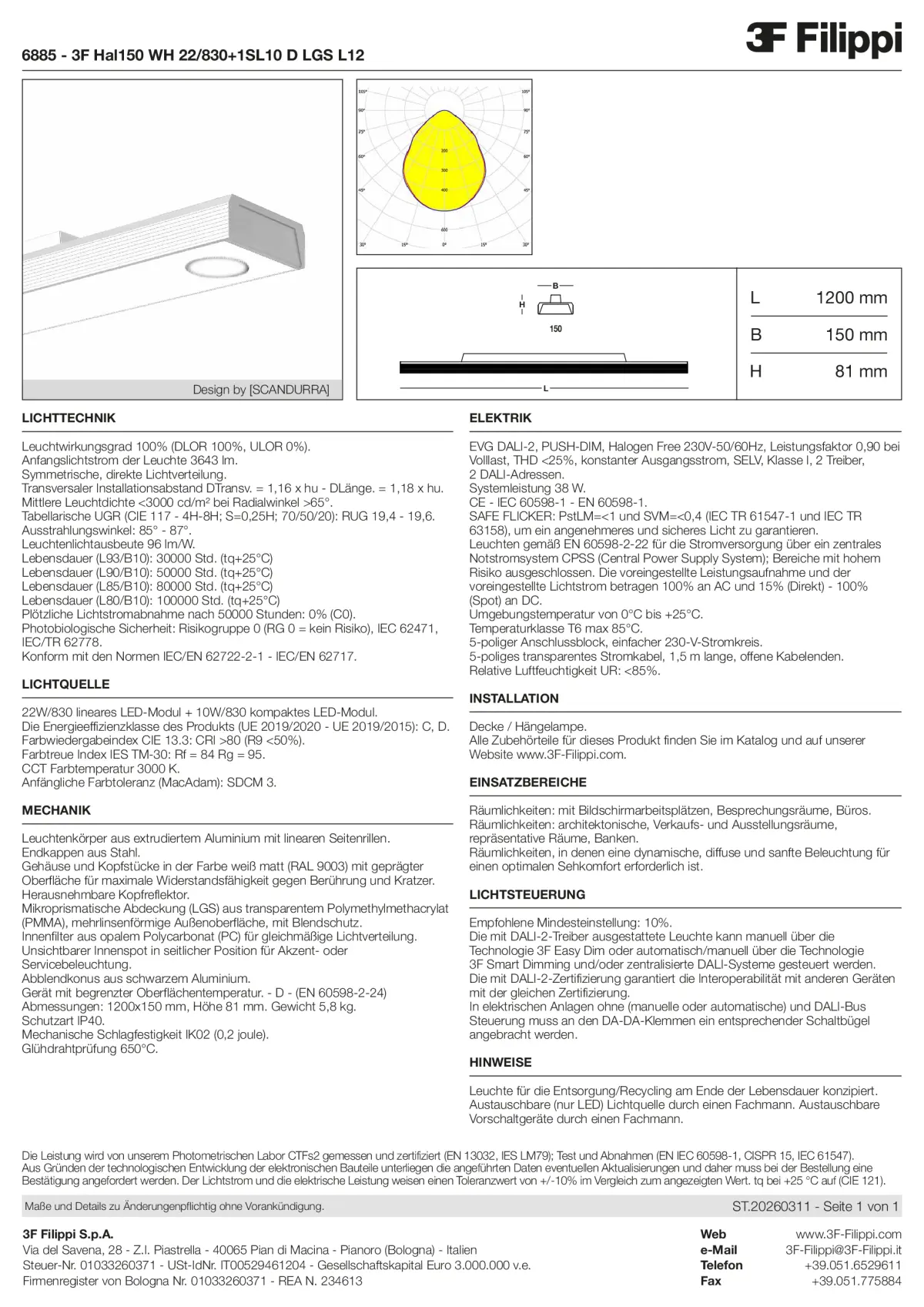 6885 - 3F Hal150 WH 22-830+1SL10 D LGS L12 - Datasheet - de