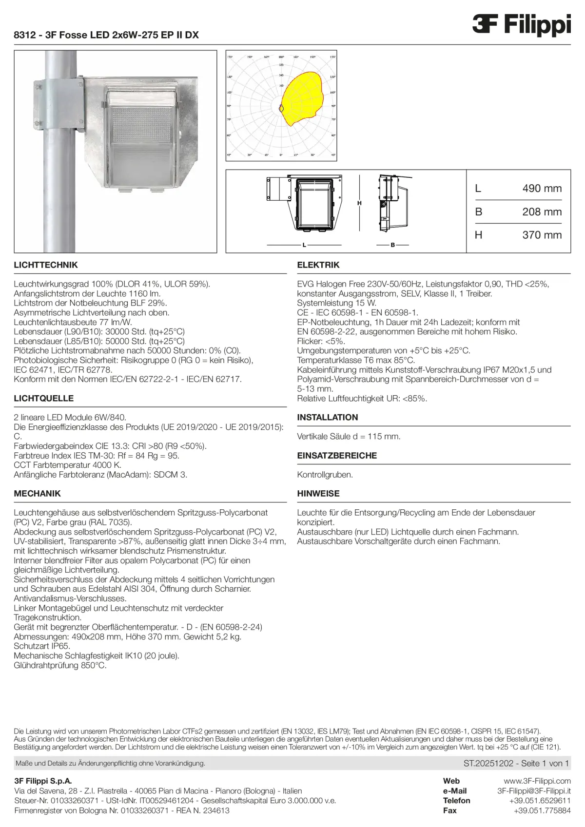 8312 - 3F Fosse LED 2x6W-275 EP II DX - Datasheet - de