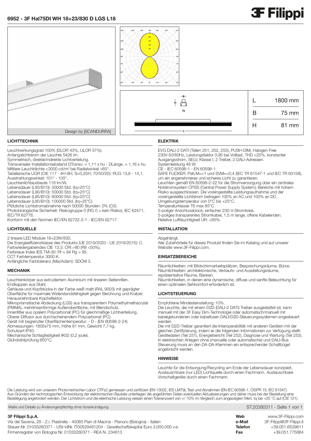 6952 - 3F Hal75DI WH 18+23-830 D LGS L18 - Datasheet - de