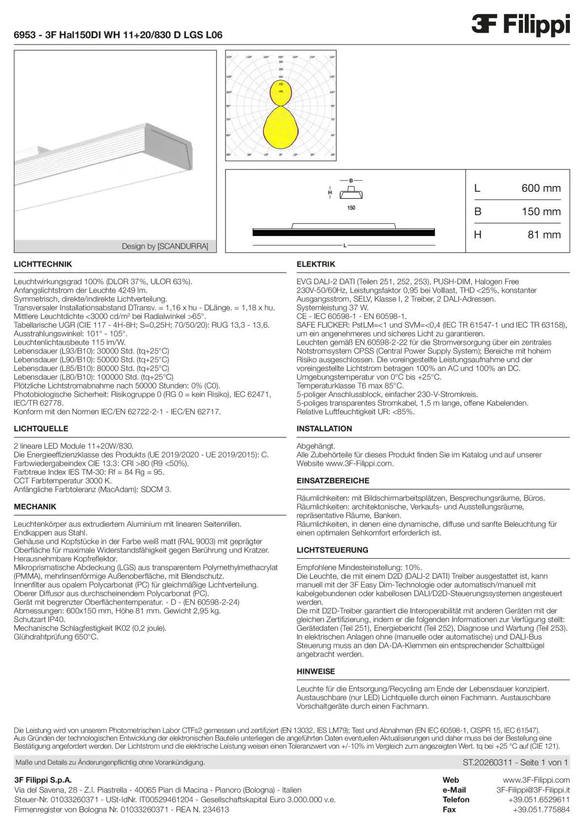 6953 - 3F Hal150DI WH 11+20-830 D LGS L06 - Datasheet - de