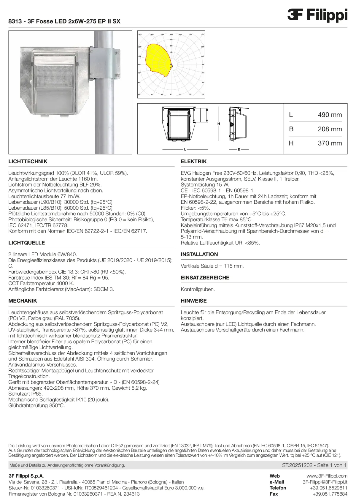 8313 - 3F Fosse LED 2x6W-275 EP II SX - Datasheet - de