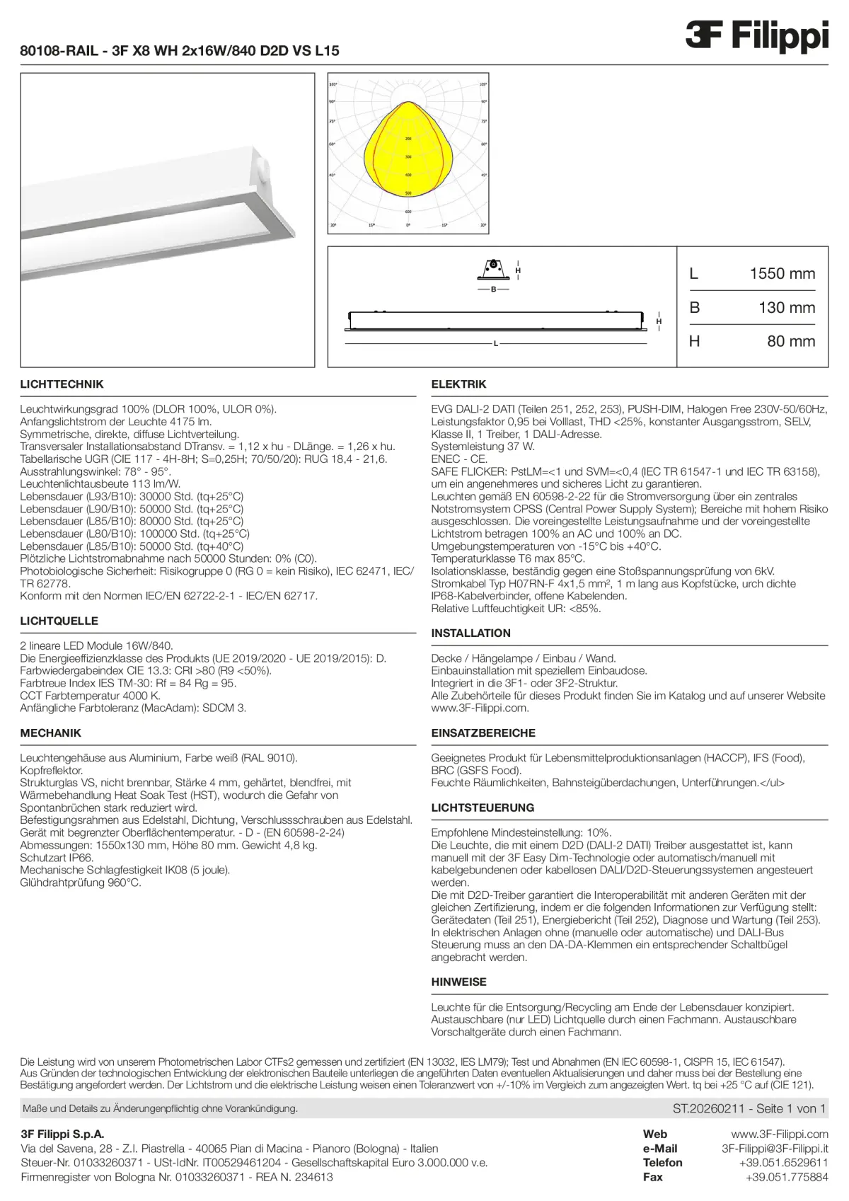80108-RAIL - 3F X8 WH 2x16W-840 D2D VS L15 - Datasheet - de