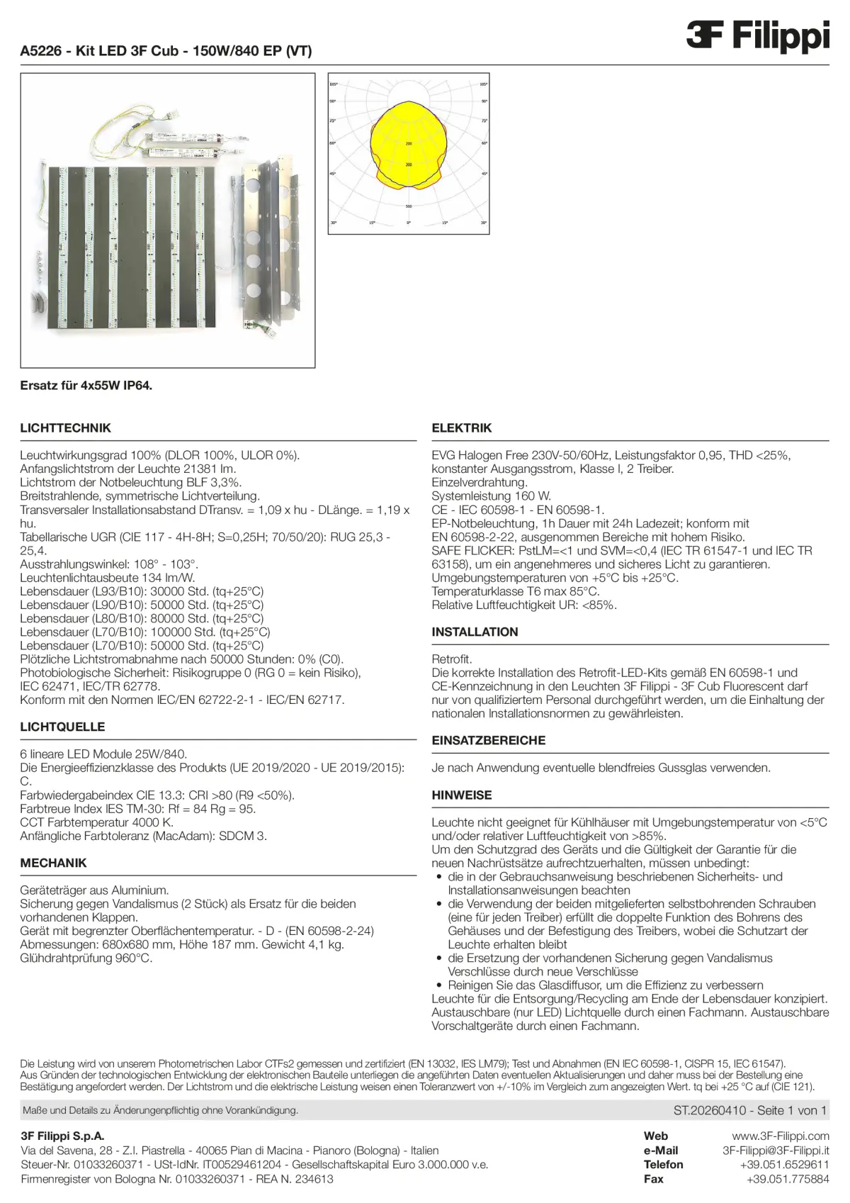 A5226 - Kit LED 3F Cub - 150W-840 EP (VT) - Datasheet - de