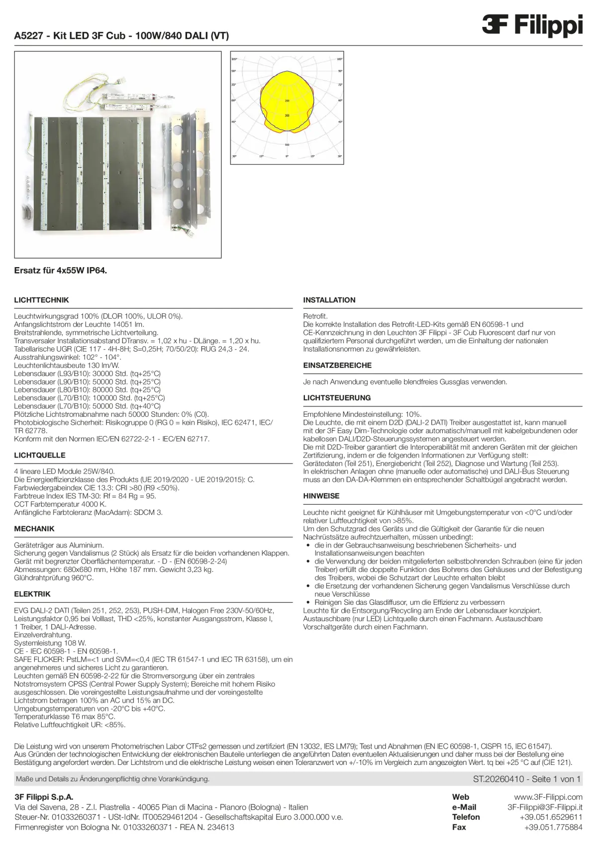 A5227 - Kit LED 3F Cub - 100W-840 DALI (VT) - Datasheet - de