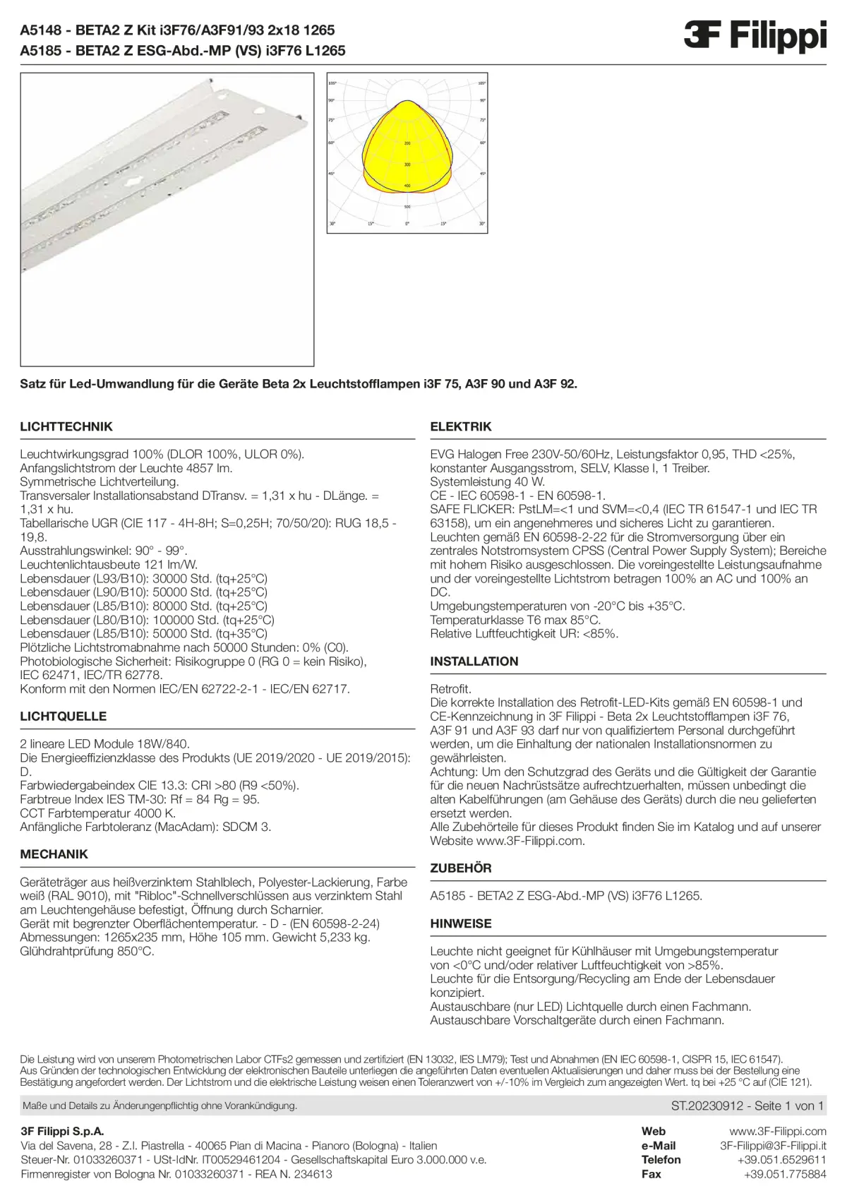 A5148+A5185 - KIT LED i3F 76,A3F 91,A3F 93-L1265-2x18W + VS - Datasheet - de