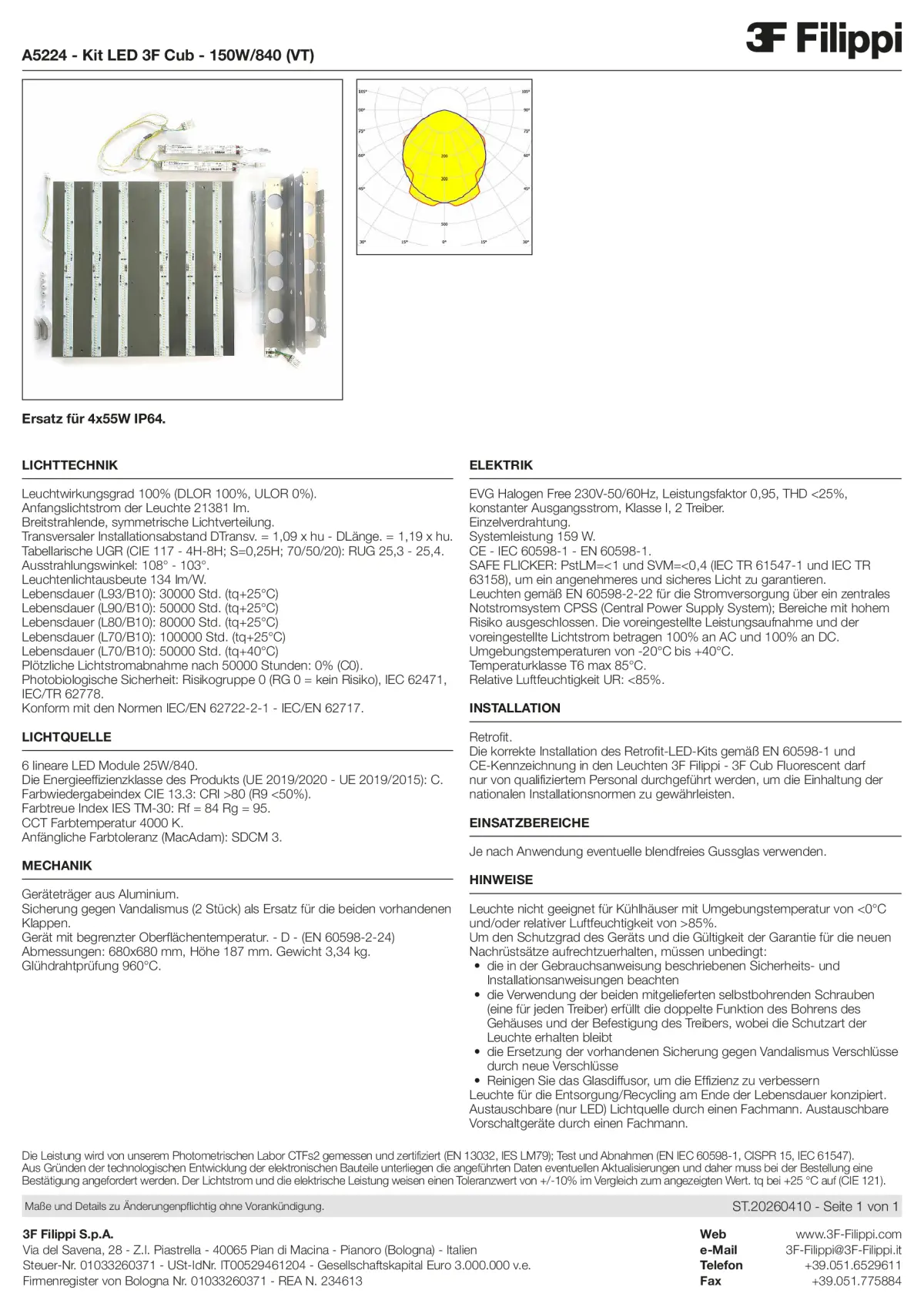 A5224 - Kit LED 3F Cub - 150W-840 (VT) - Datasheet - de
