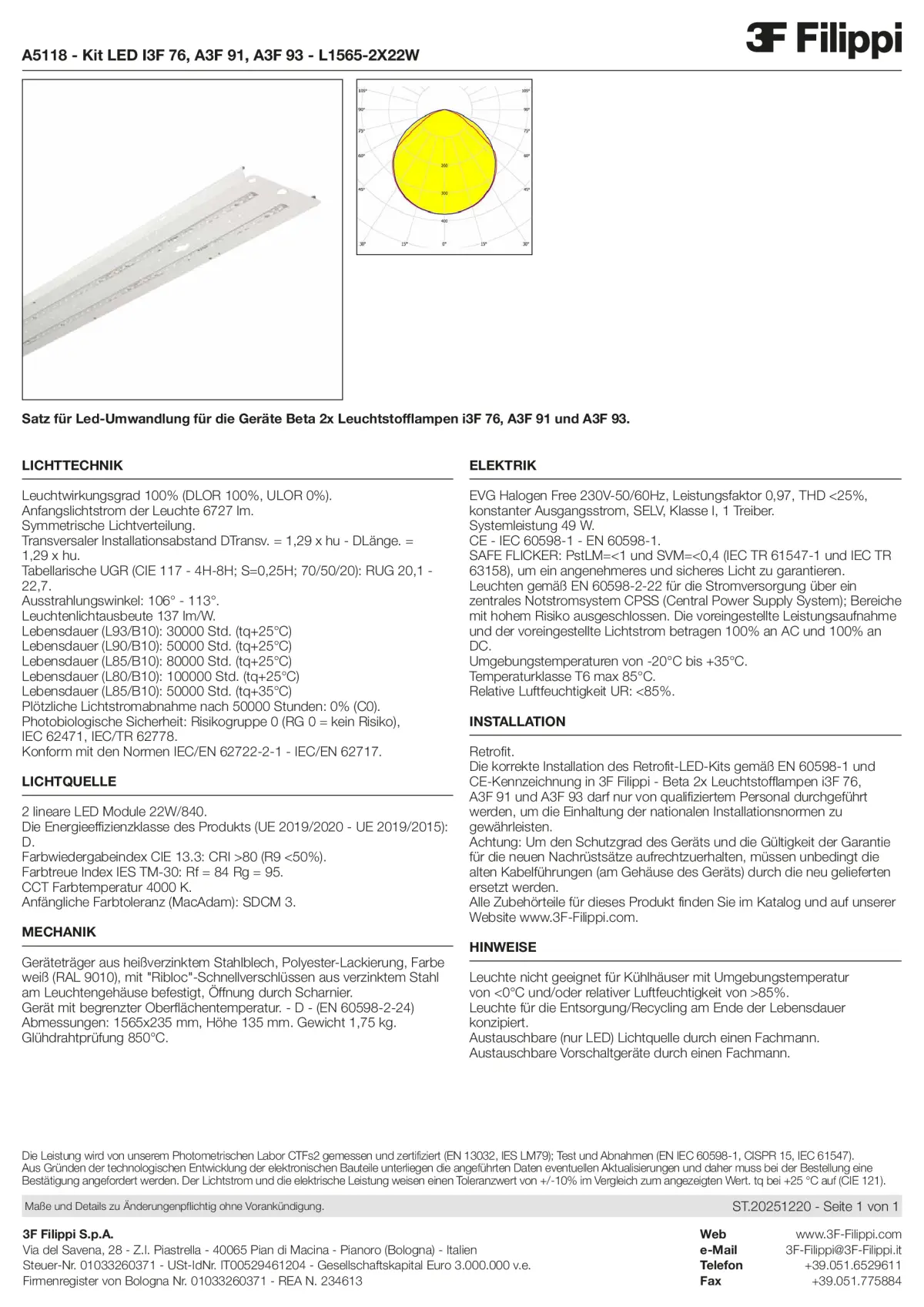 A5118 - Kit LED I3F 76, A3F 91, A3F 93 - L1565-2X22W - Datasheet - de