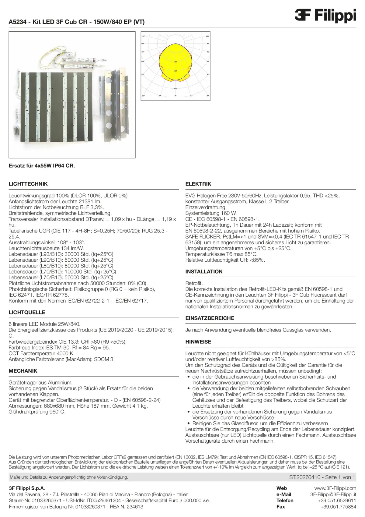 A5234 - Kit LED 3F Cub CR - 150W-840 EP (VT) - Datasheet - de