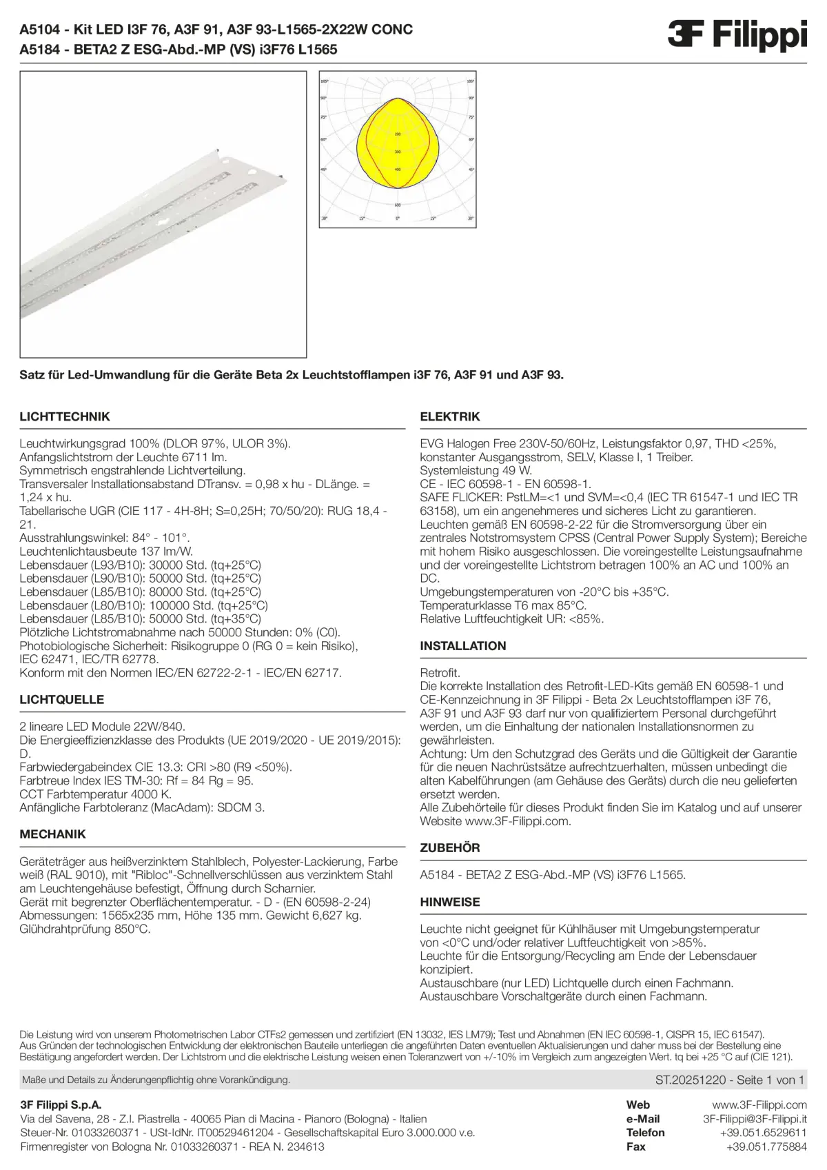 A5104+A5184 - Kit LED I3F 76, A3F 91, A3F 93-L1565-2X22W CONC + VS - Datasheet - de