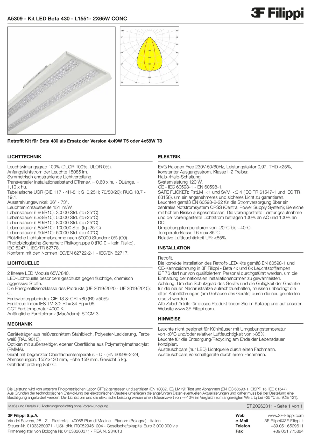 A5309 - Kit LED Beta 430 - L1551- 2X65W CONC - Datasheet - de